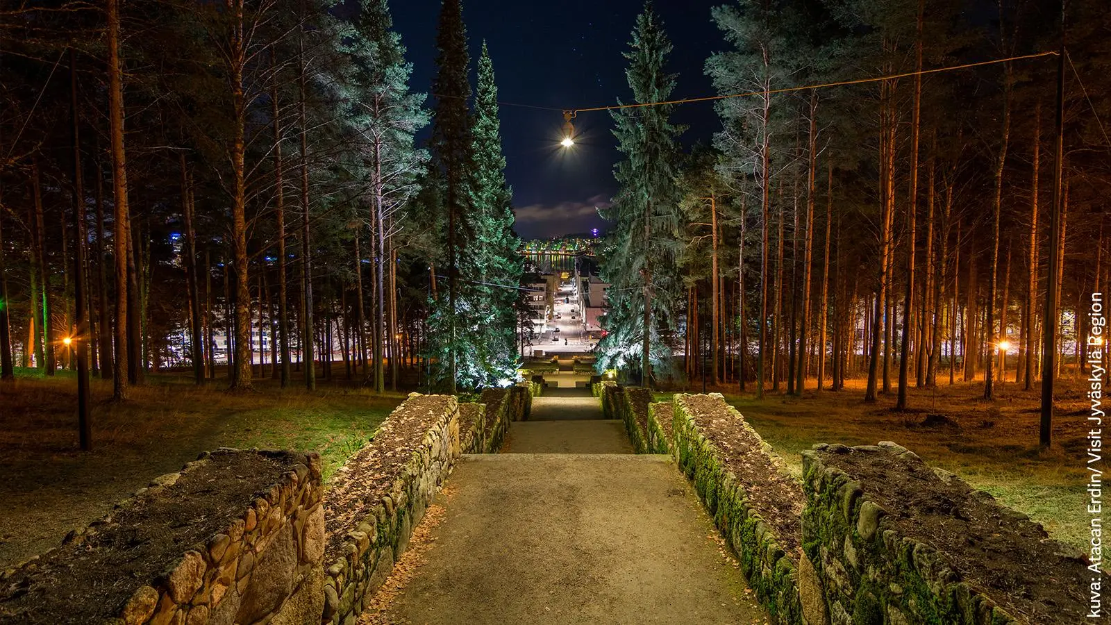 Harjun portaat iltavalaistuksessa ylhäältä alas kuvattuna.