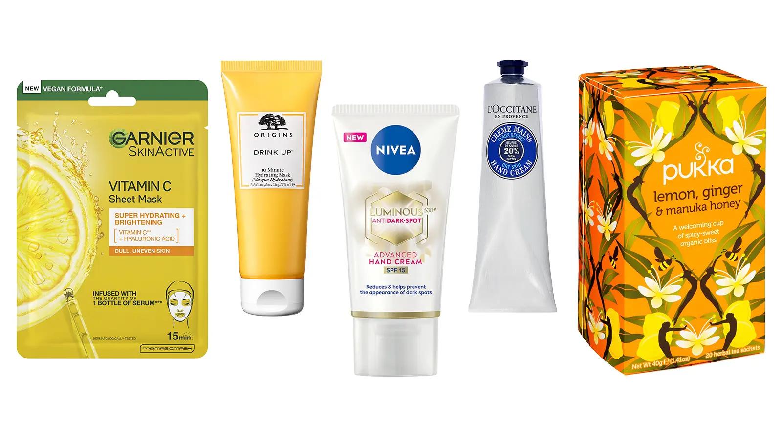 Kasvonaamioita, käsivoiteita ja tee