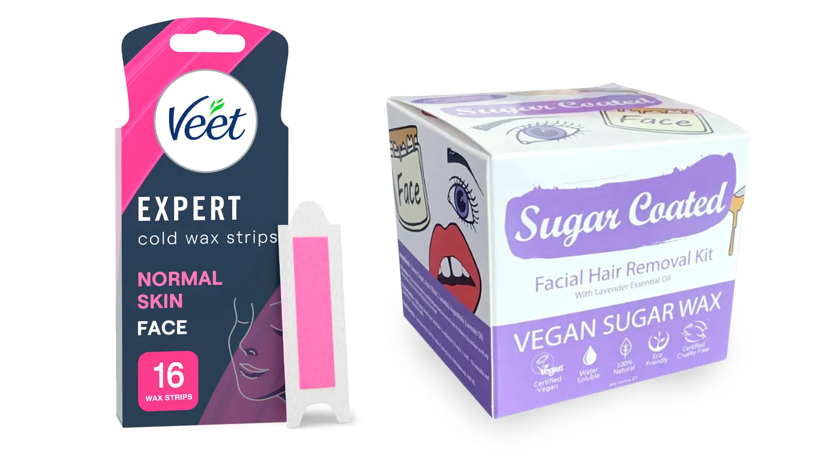 Kylmävahaliuskat kasvoille ja kotisokerointipakkaus