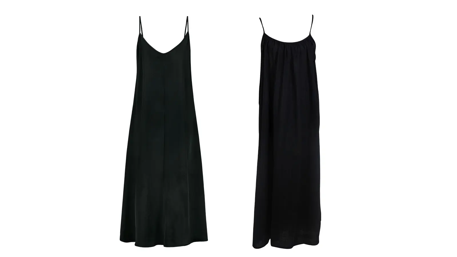 Kaksi mustaa naruolkaimista mekkoa.