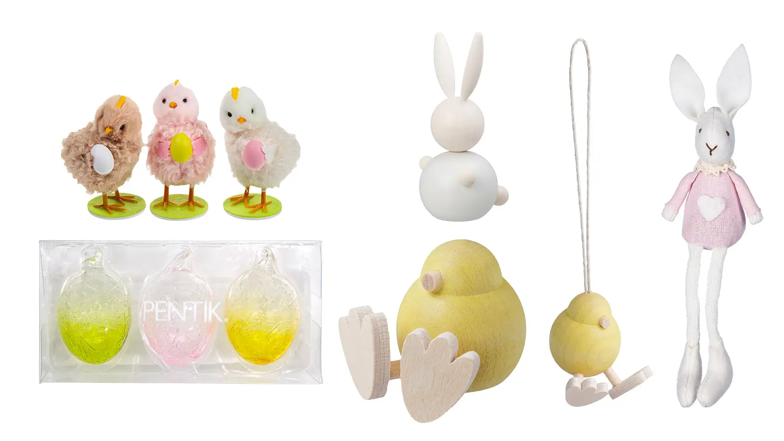 Pääsiäisaiheisia koriste-esineitä