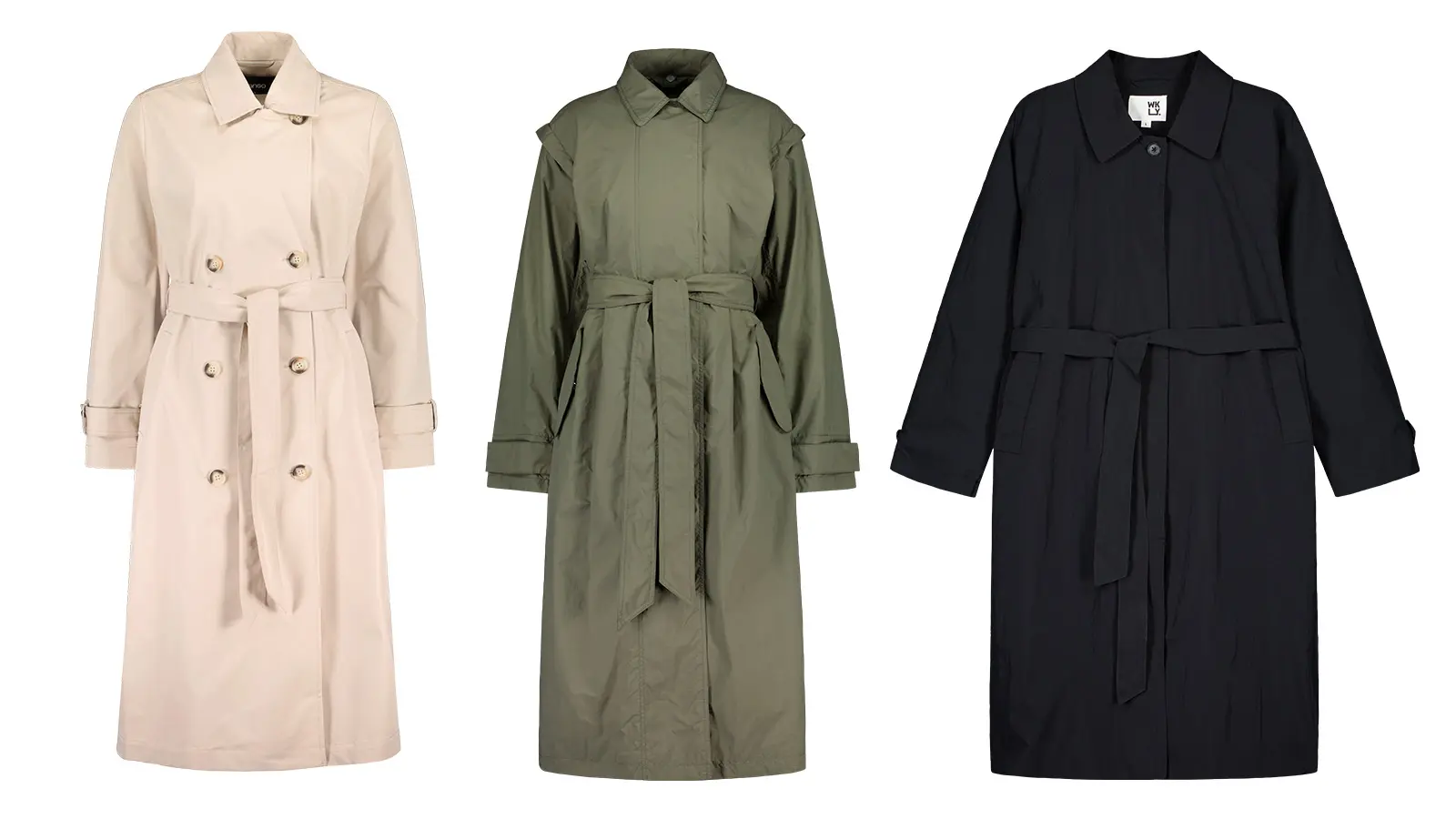 Kolme trenssitakkia vierekkäin.