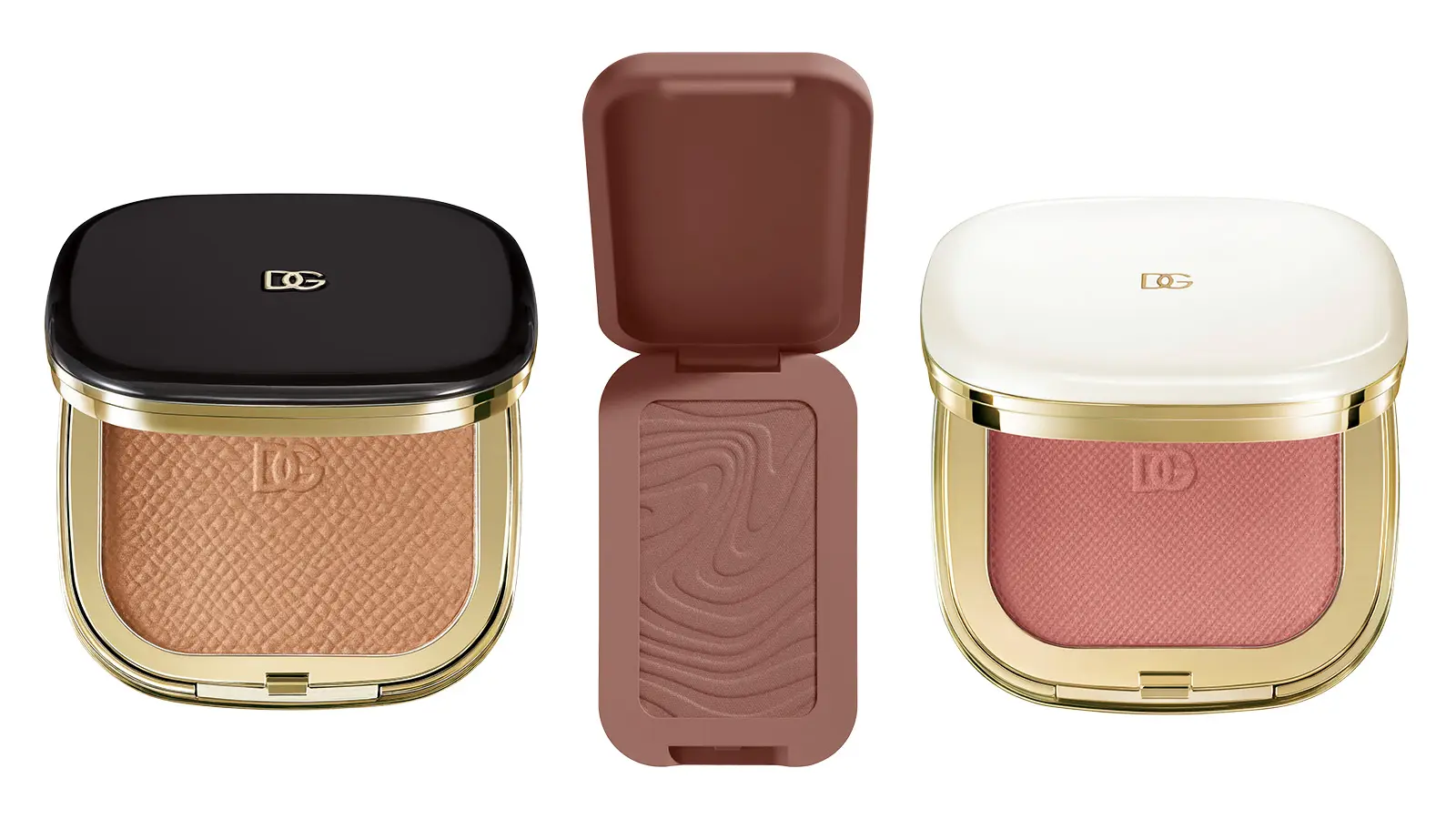 Kolme meikkituotetta: poskipunaa ja aurinkopuuteria merkeiltä Dolce & Gabbana ja Nyx.