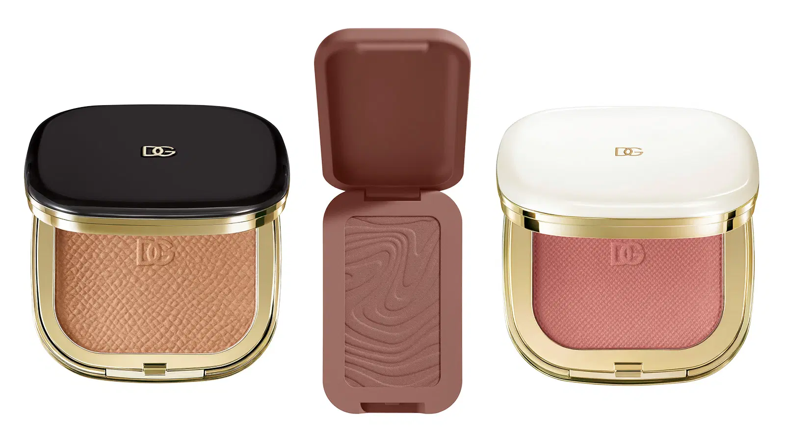 Kolme meikkituotetta: poskipunaa ja aurinkopuuteria merkeiltä Dolce & Gabbana ja Nyx.