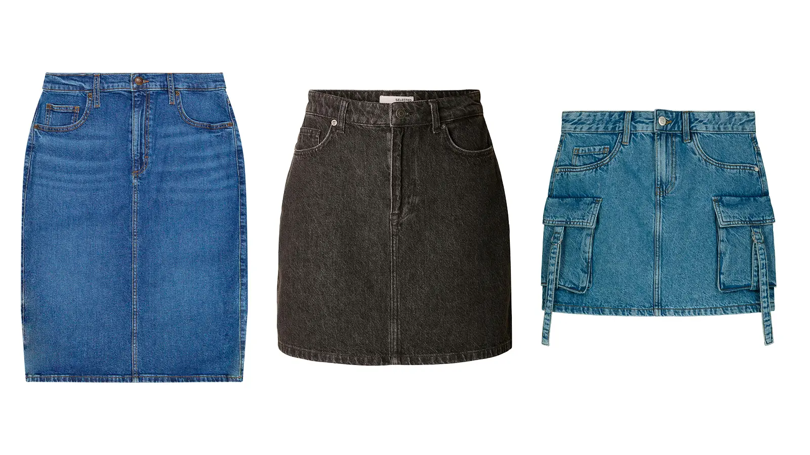 Kolme erilaista farkkuhametta