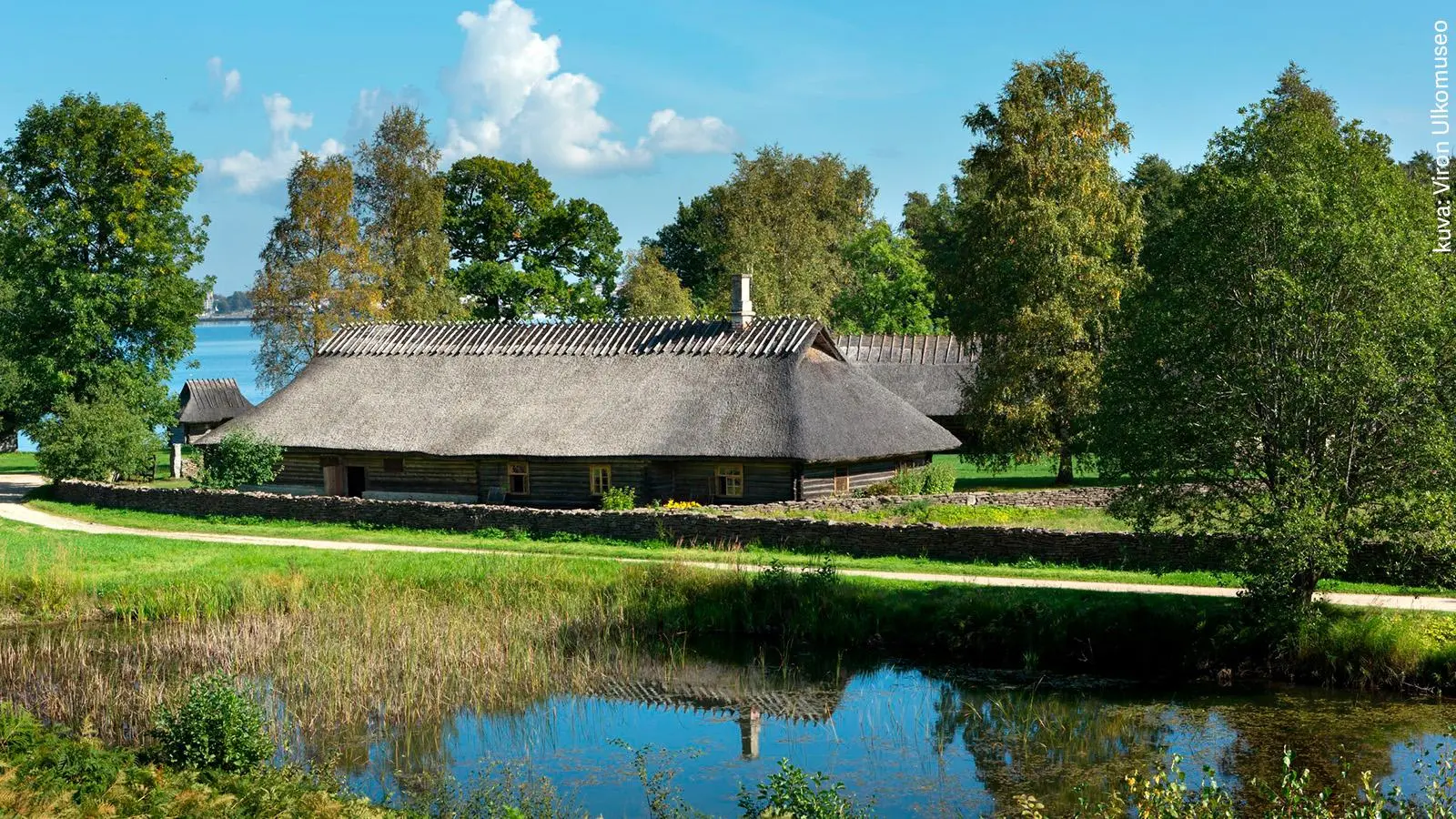 Lammen rannalla oleva Viron ulkomuseo kesällä kuvattuna.