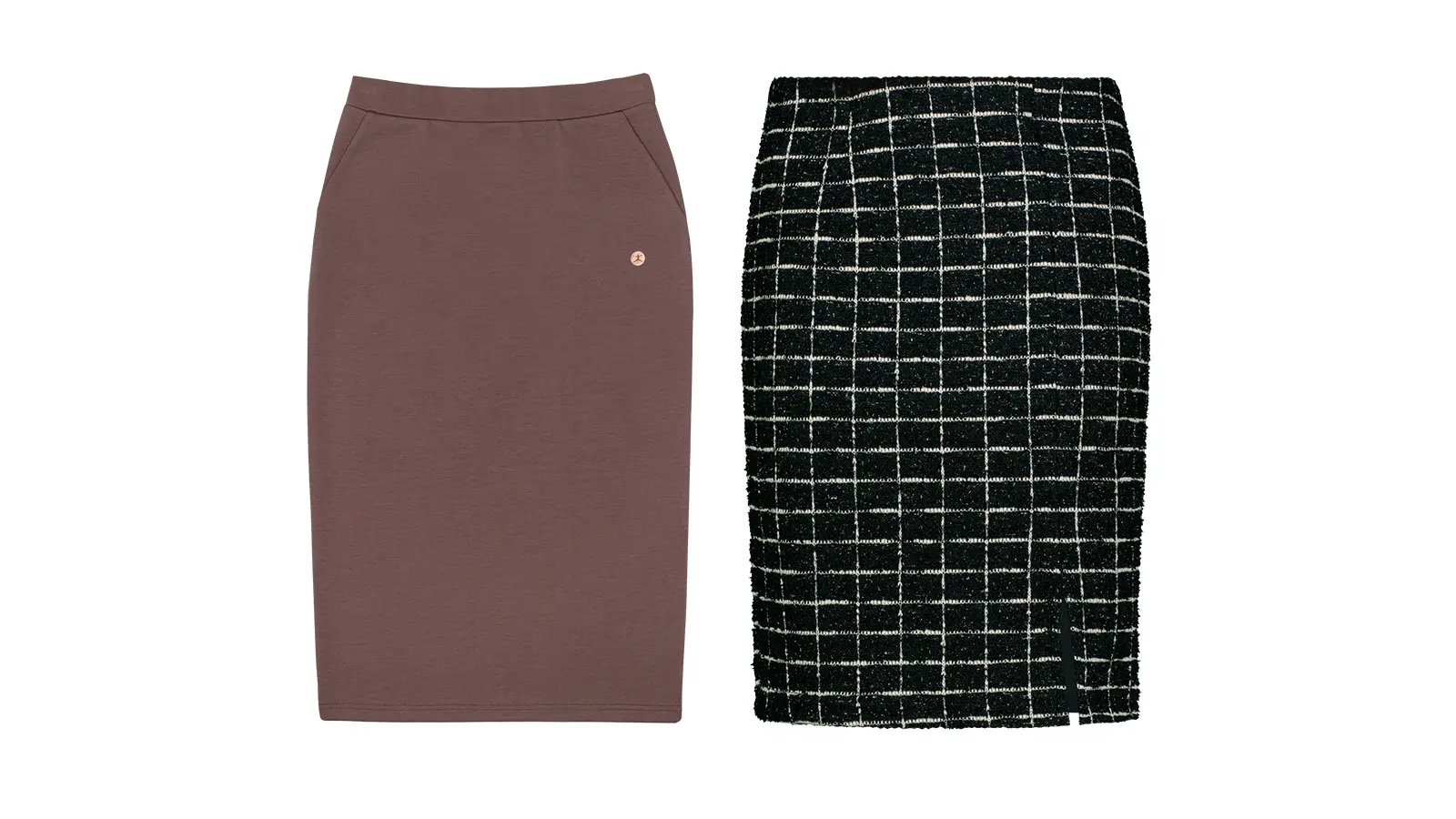 Kaksi kynähametta, roosa ja ruudullinen