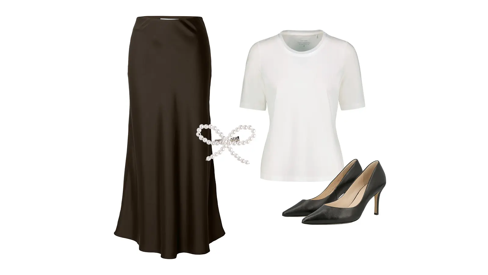 hame, hiussolki, korkokengät ja t-paita