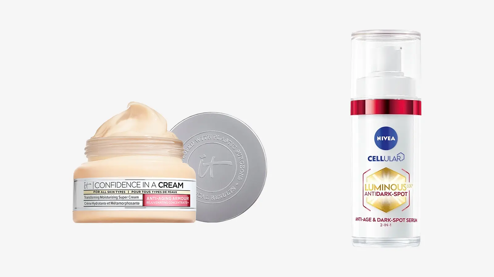 IT Cosmetics Confidence in a Cream Supercharged, NIVEA Cellular Luminous630 Anti-Age & Dark-Spot Serum