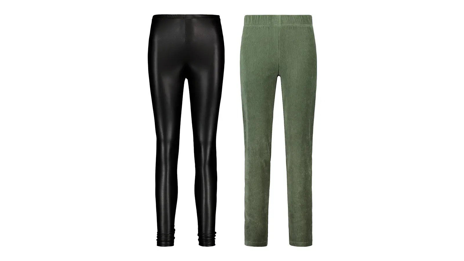 Kaksi paria leggingsejä, merkit Katri Niskanen ja House.