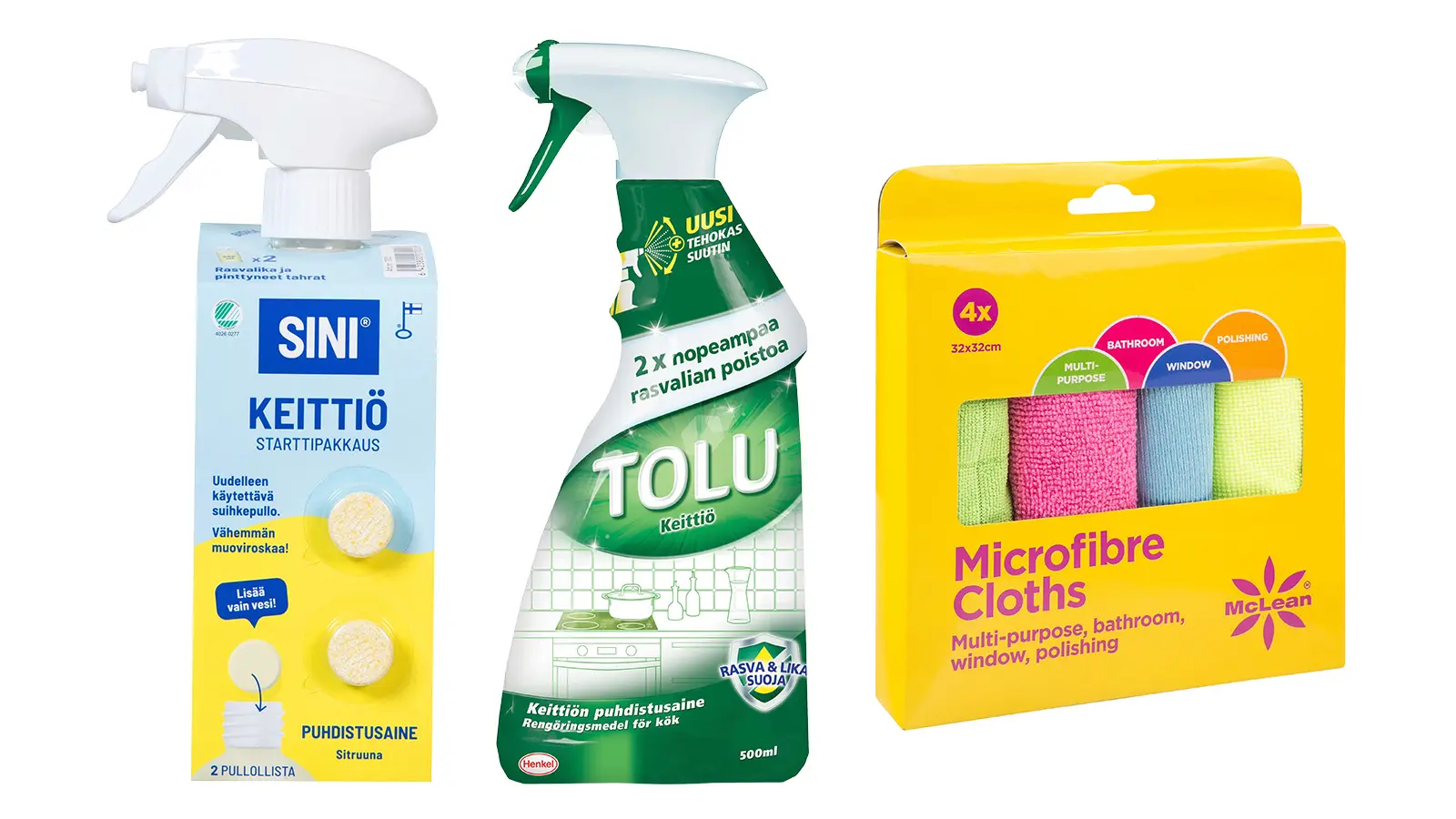 Keittiönpuhdistusvälineitä