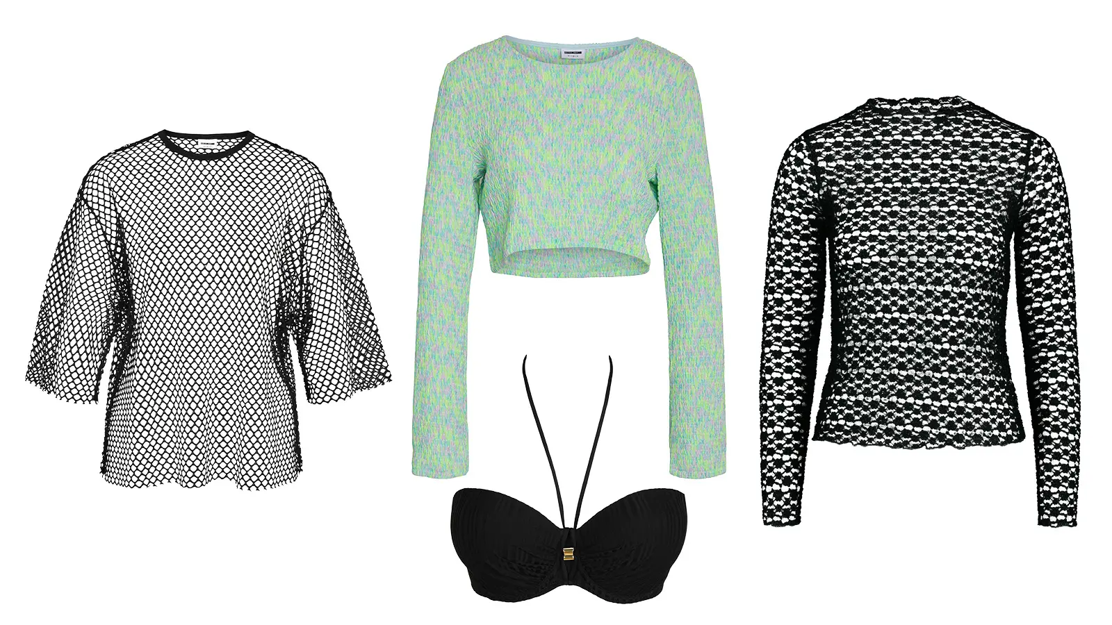 Läpikuultavia paitoja ja bikiniyläosa