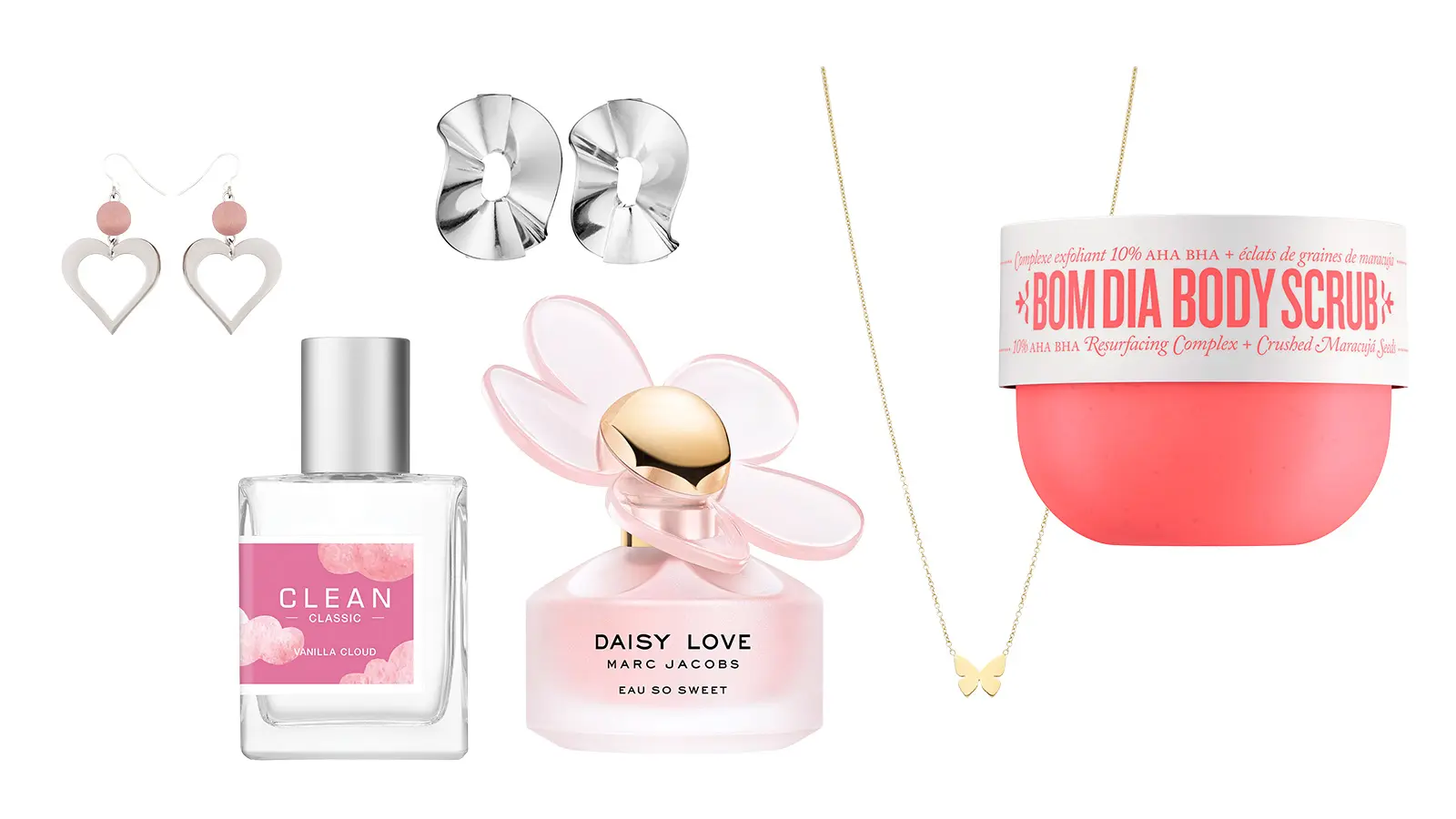 Erilaisia kosmetiikkatuotteita ja koruja