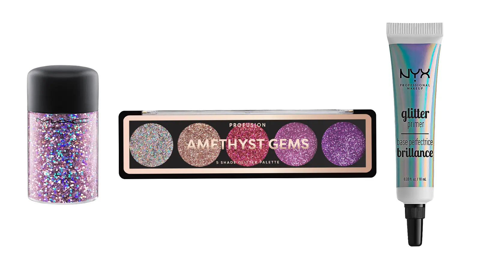 Glitter-kosmetiikkatuotteita