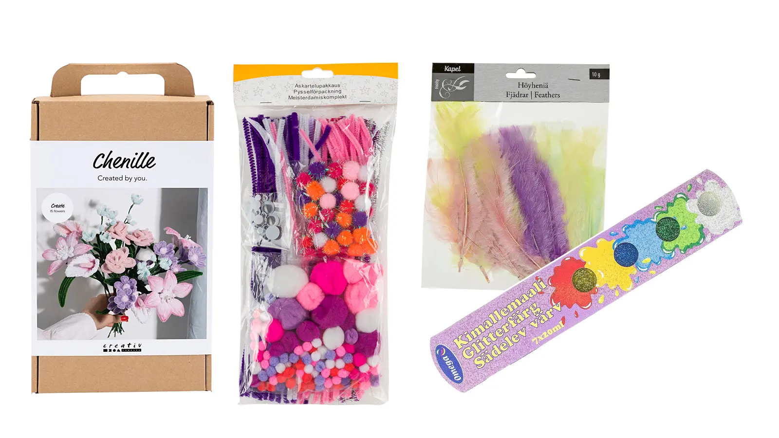 Erilaisia askartelutarvikkeita