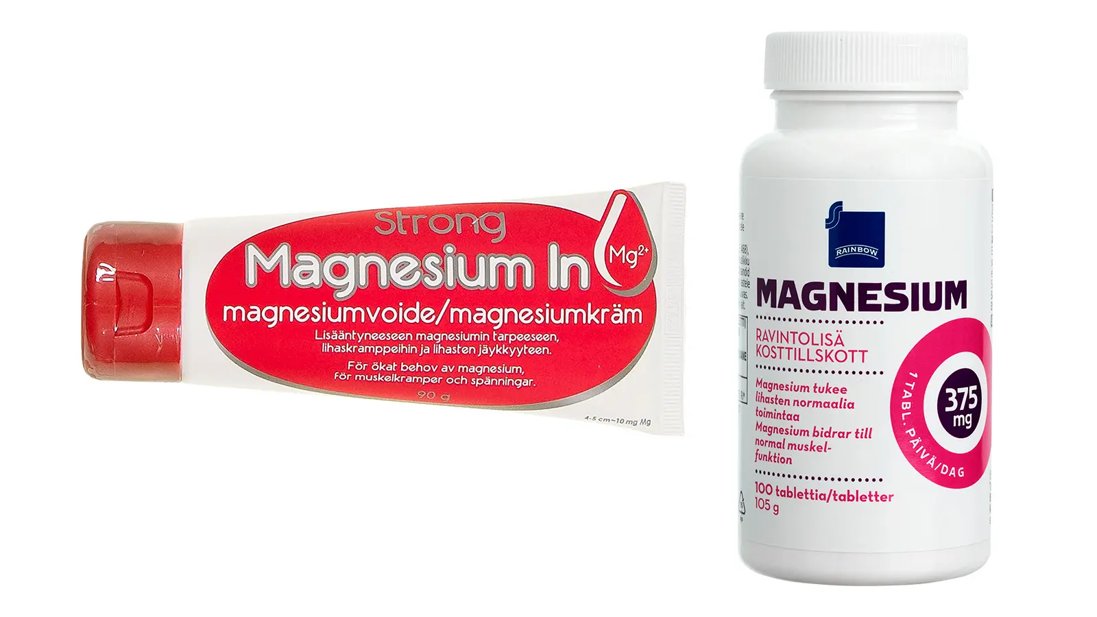 Magnesiumvoide ja -tablettipurkki