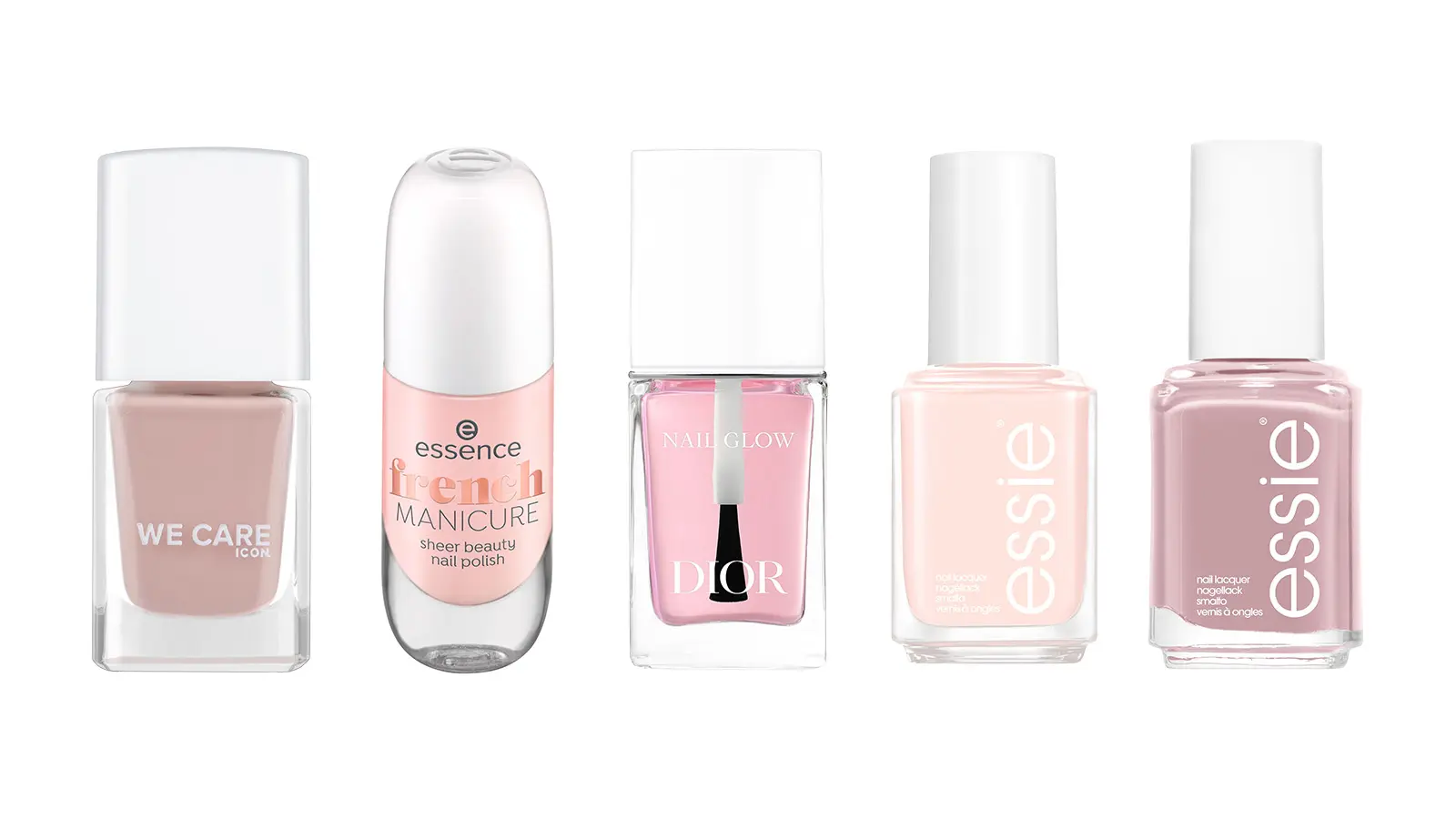 Erilaisia vaalean sävyisiä kynsilakkoja