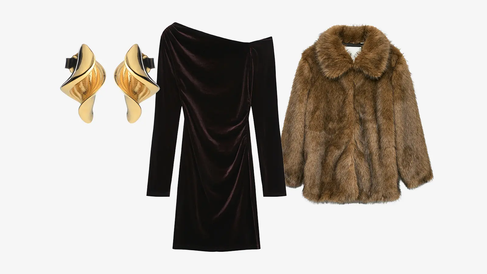 Lumoava Studio Korvakorut Definitely Maybe, Grace&Mila samettimekko, Vero Moda VMGloria tekoturkki