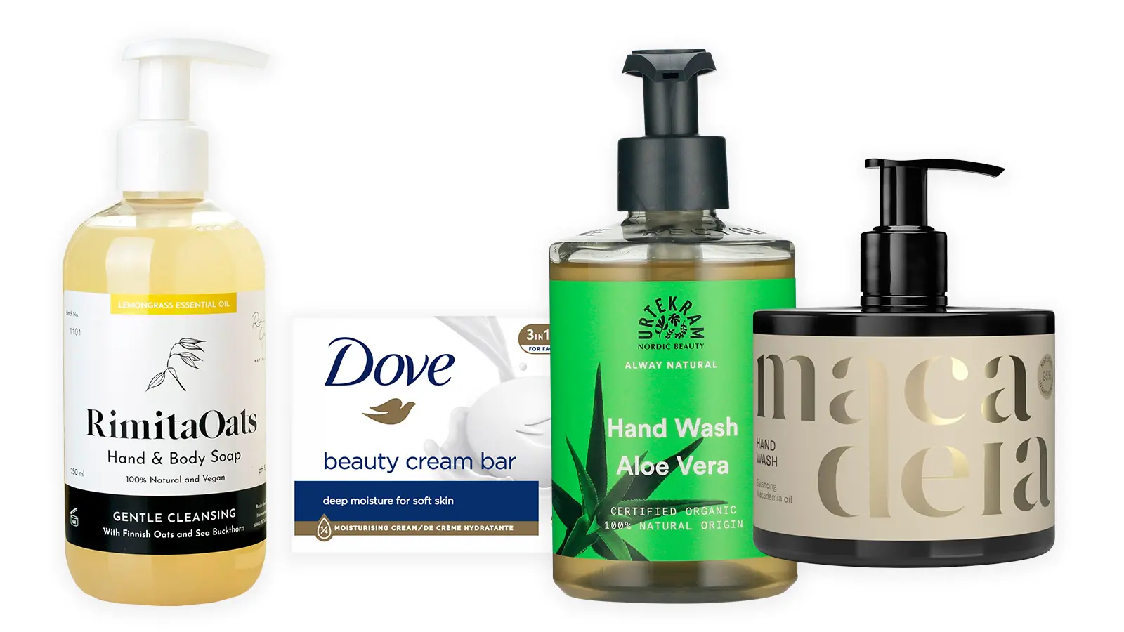 Erilaisia herkälle iholle sopivia käsisaippuoita