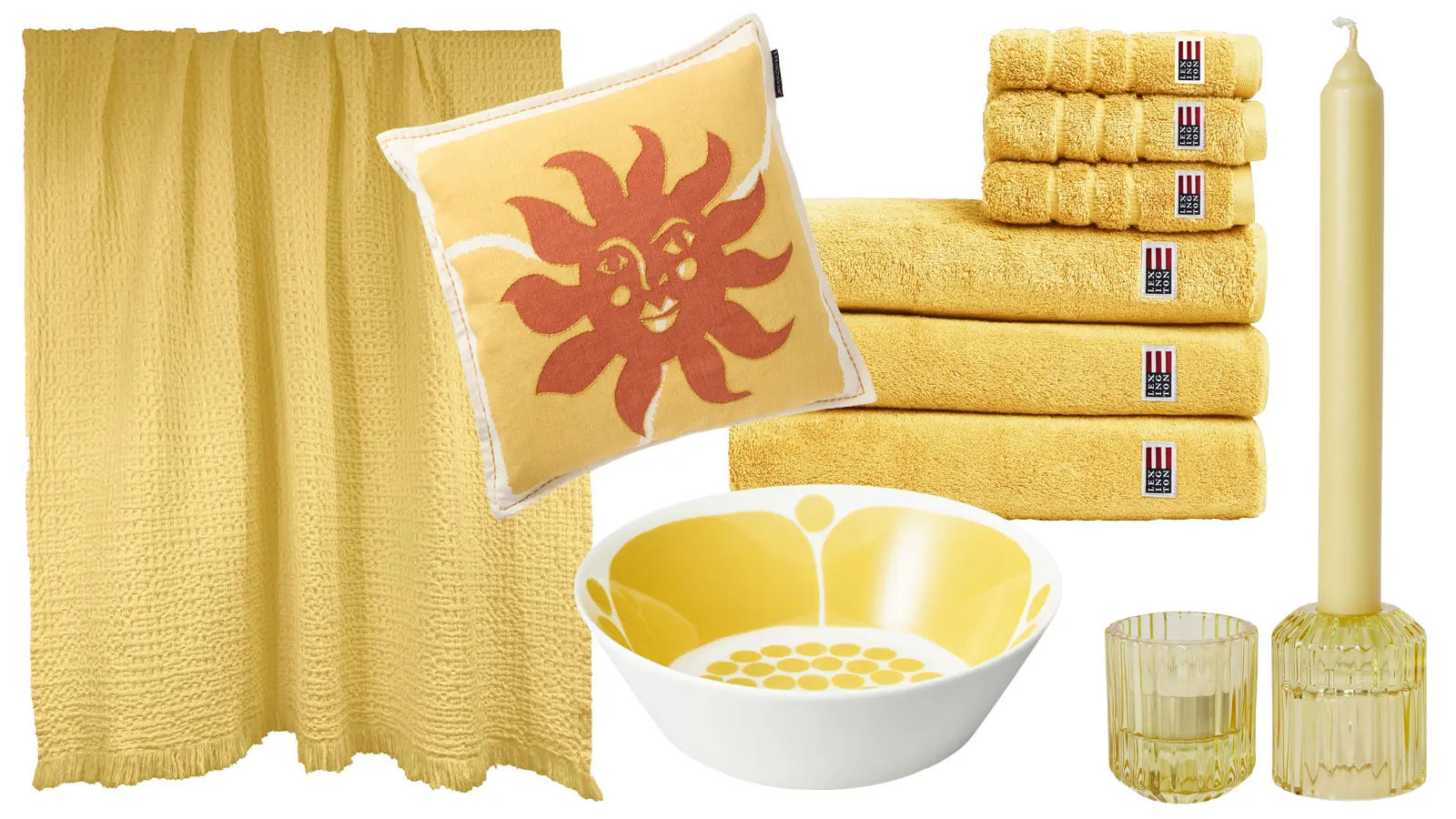 Keltaisia sisustustavaroita