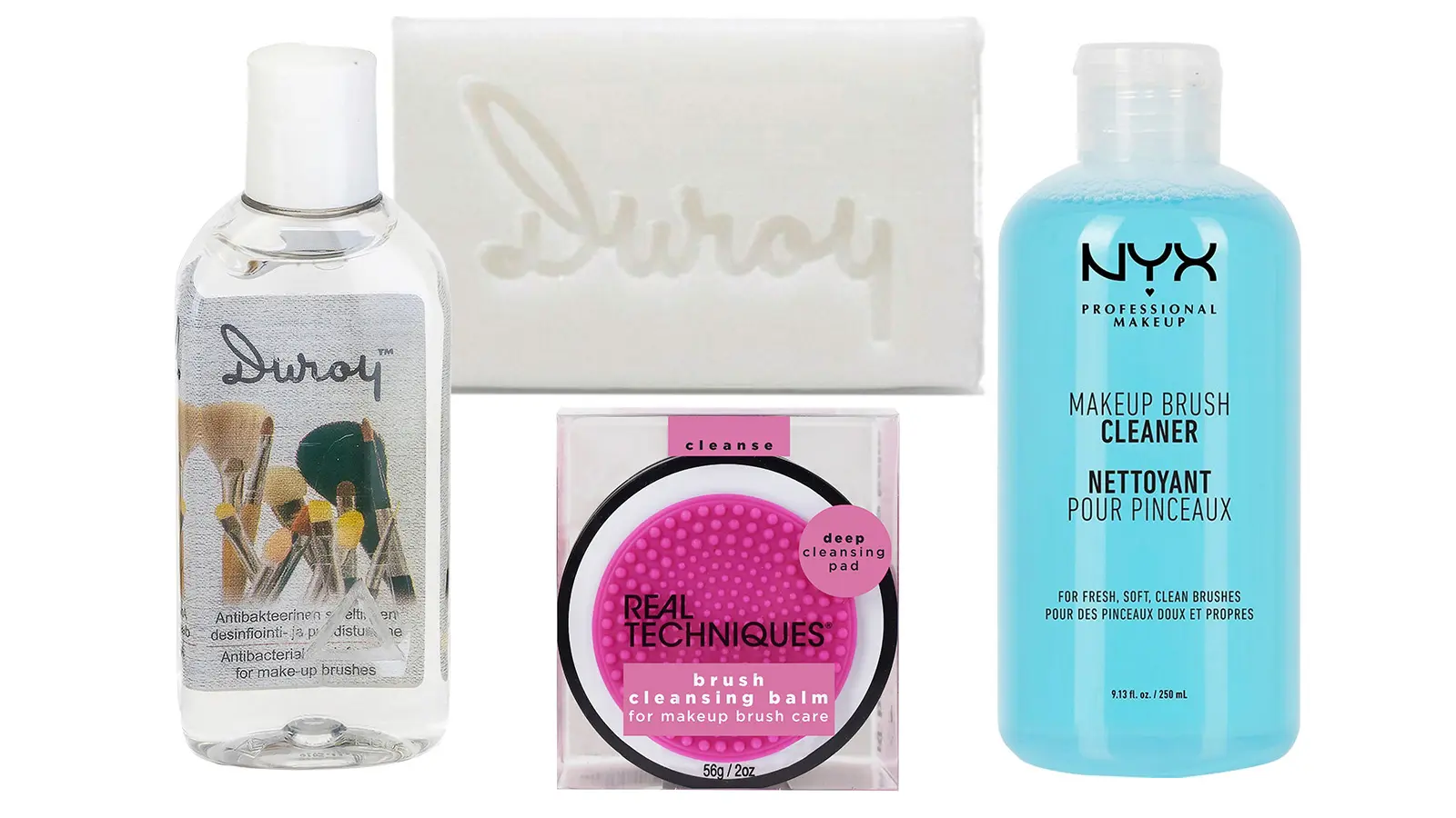 Erilaisia tuotteita, joilla voi puhdistaa meikkisiveltimiä