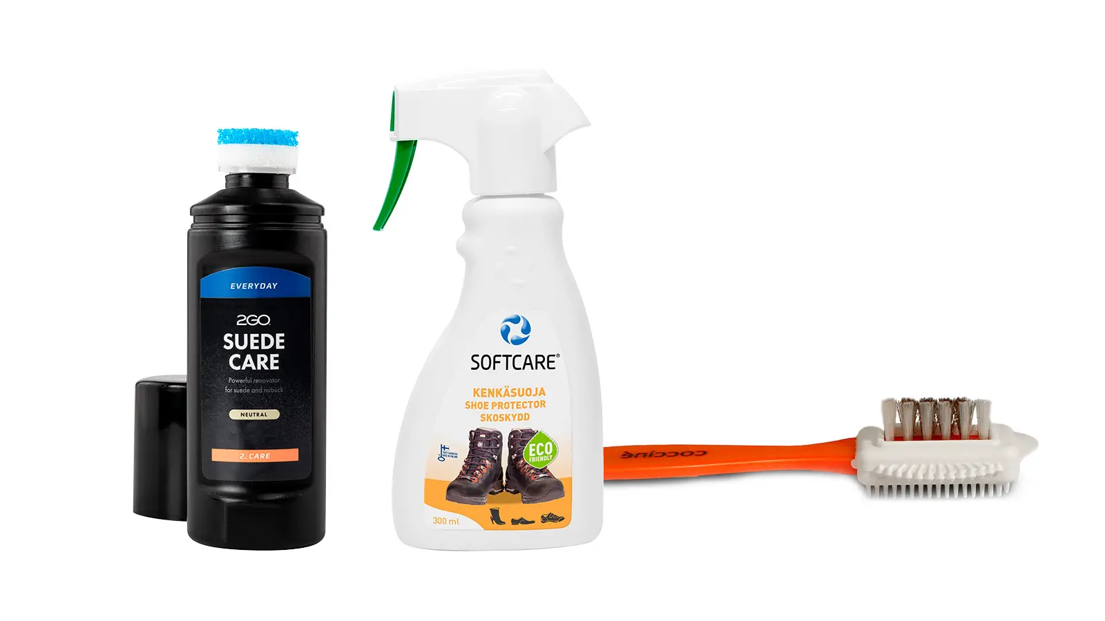 Kaksi nahan suoja-ainetta ja mokkaharja