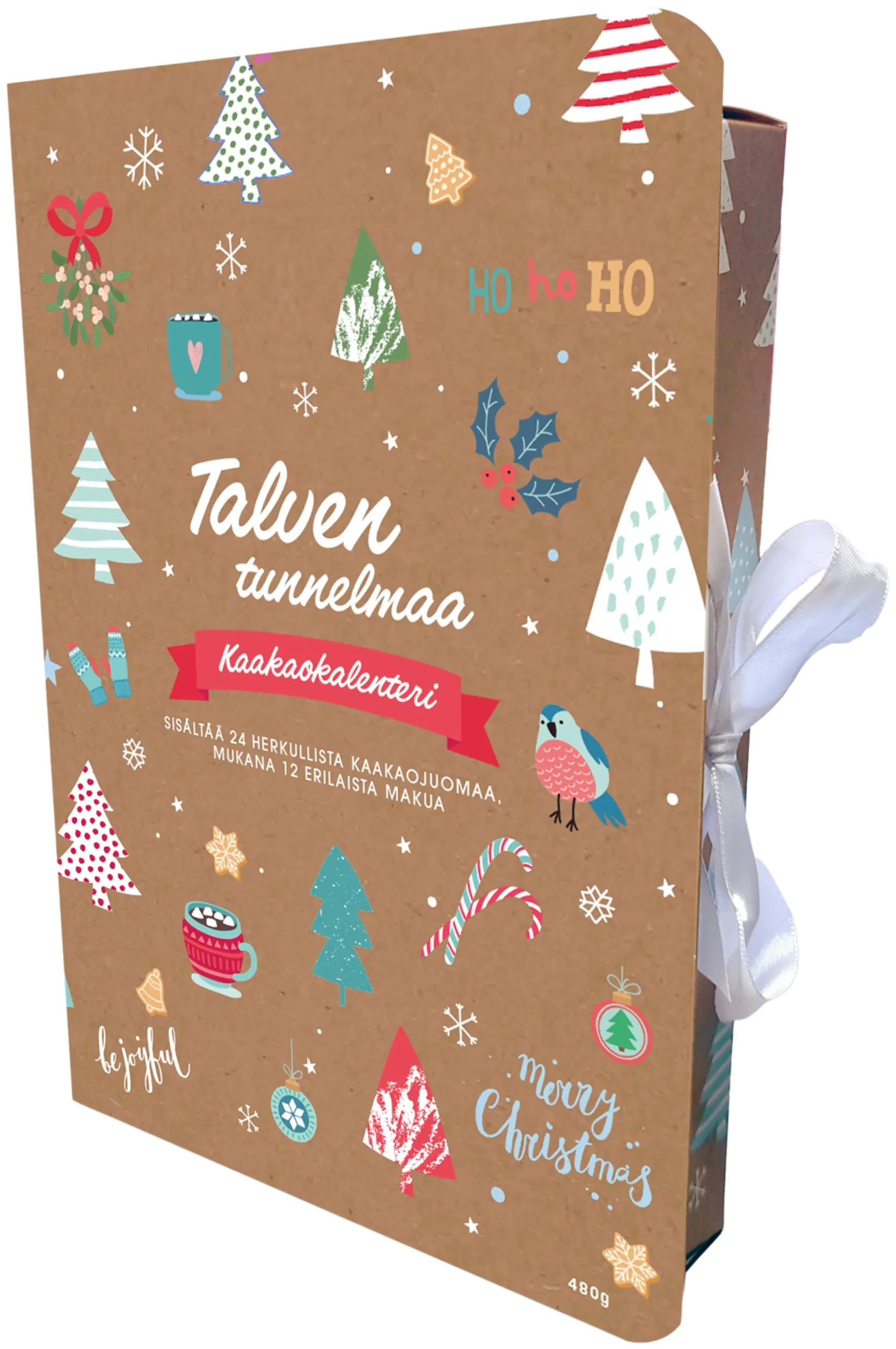 Joulukalenteri, jonka jokaisessa luukussa kaakaoannos.