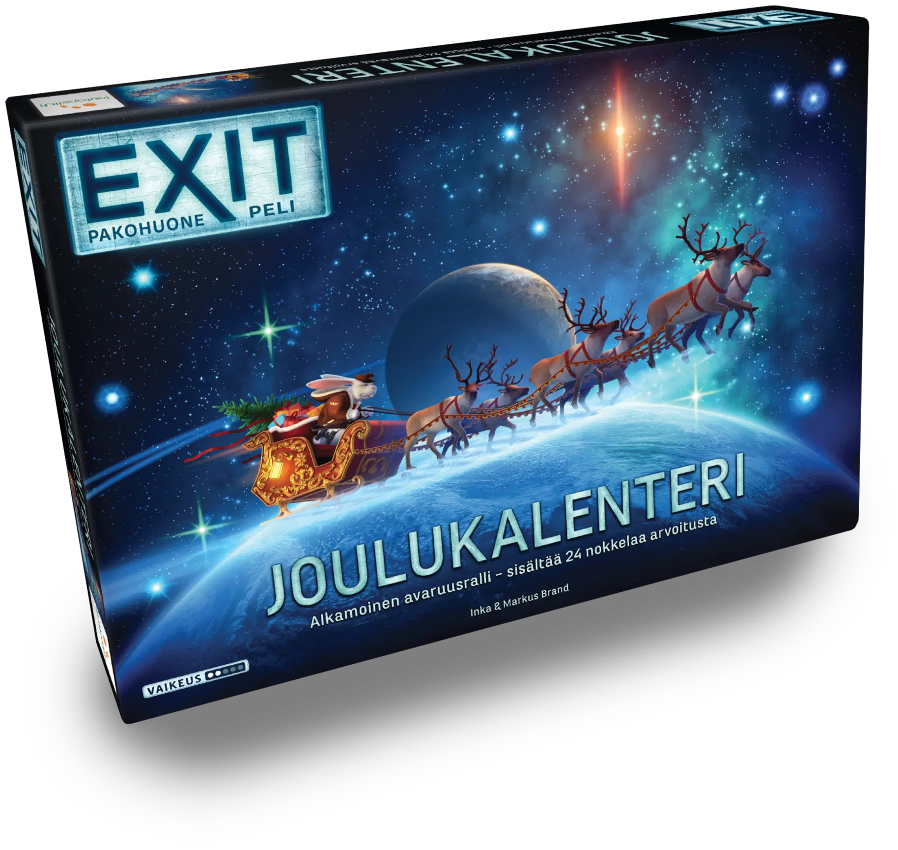 Lautapelijoulukalenteri, jonka jokaisessa luukussa arvoitus.