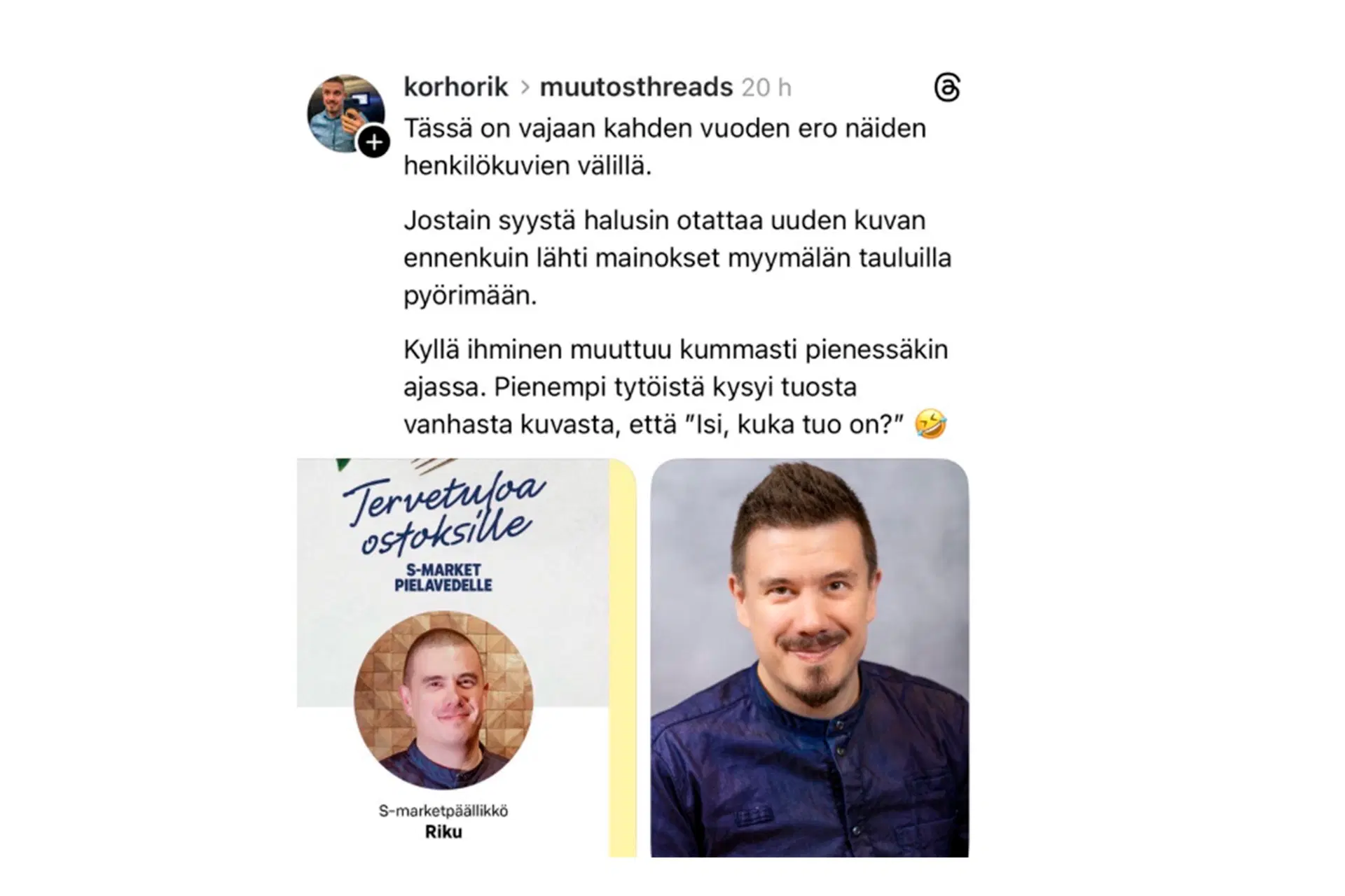 Kuvassa Riku Korhonen ennen ja jälkeen.