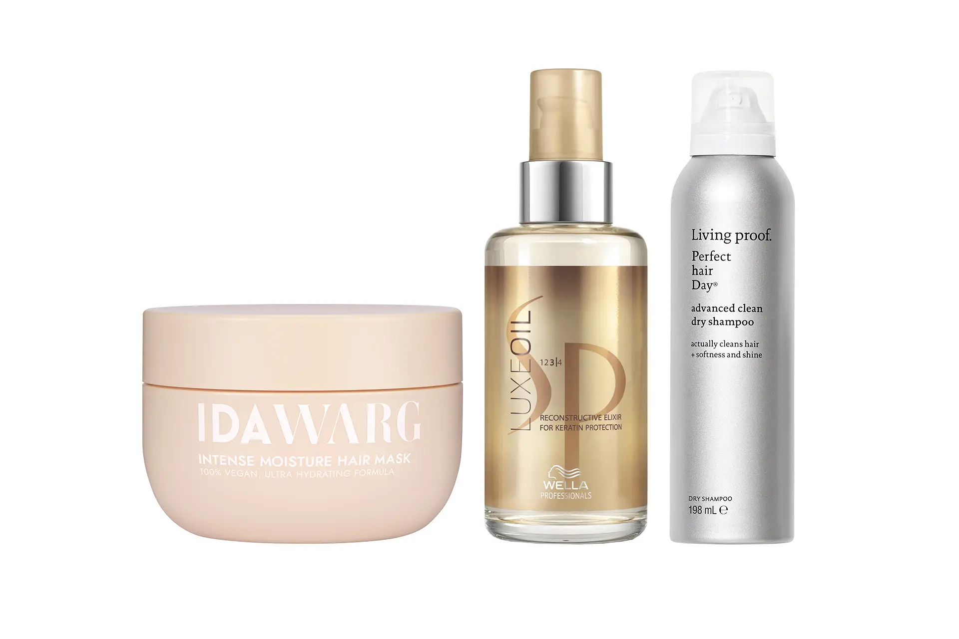 Hiusnaamio, hoitoöljy ja kuivashampoo