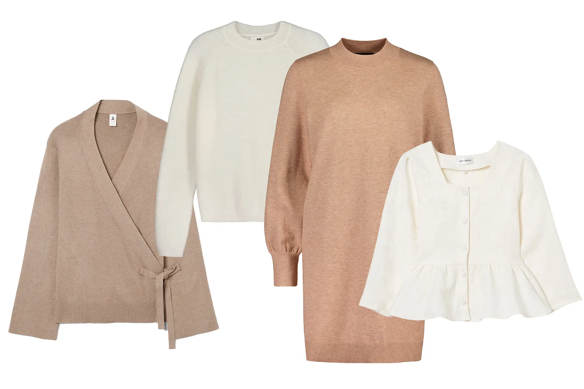 Beigejä ja valkoisia vaatteita