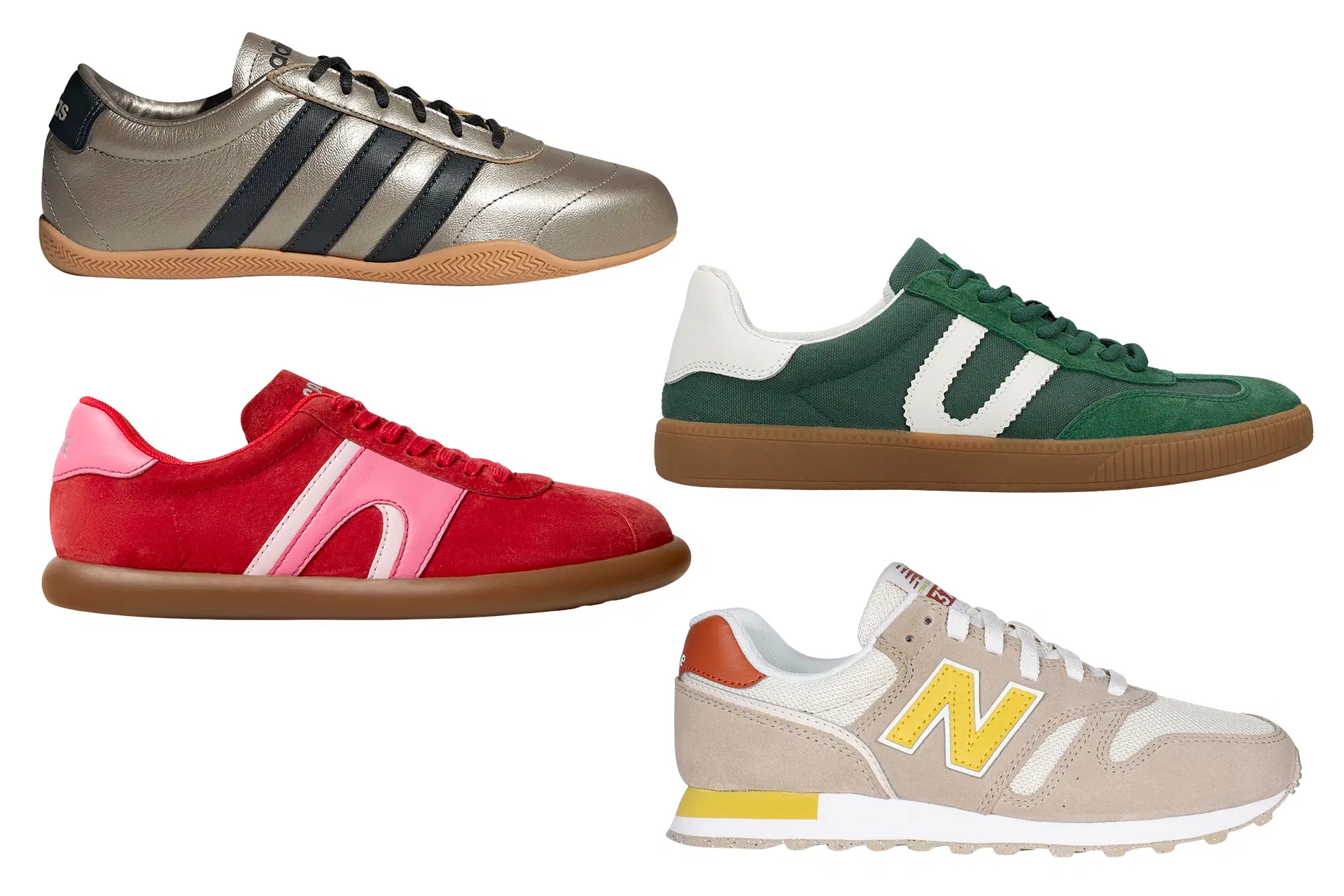 Neljät värikkäät tennarit.