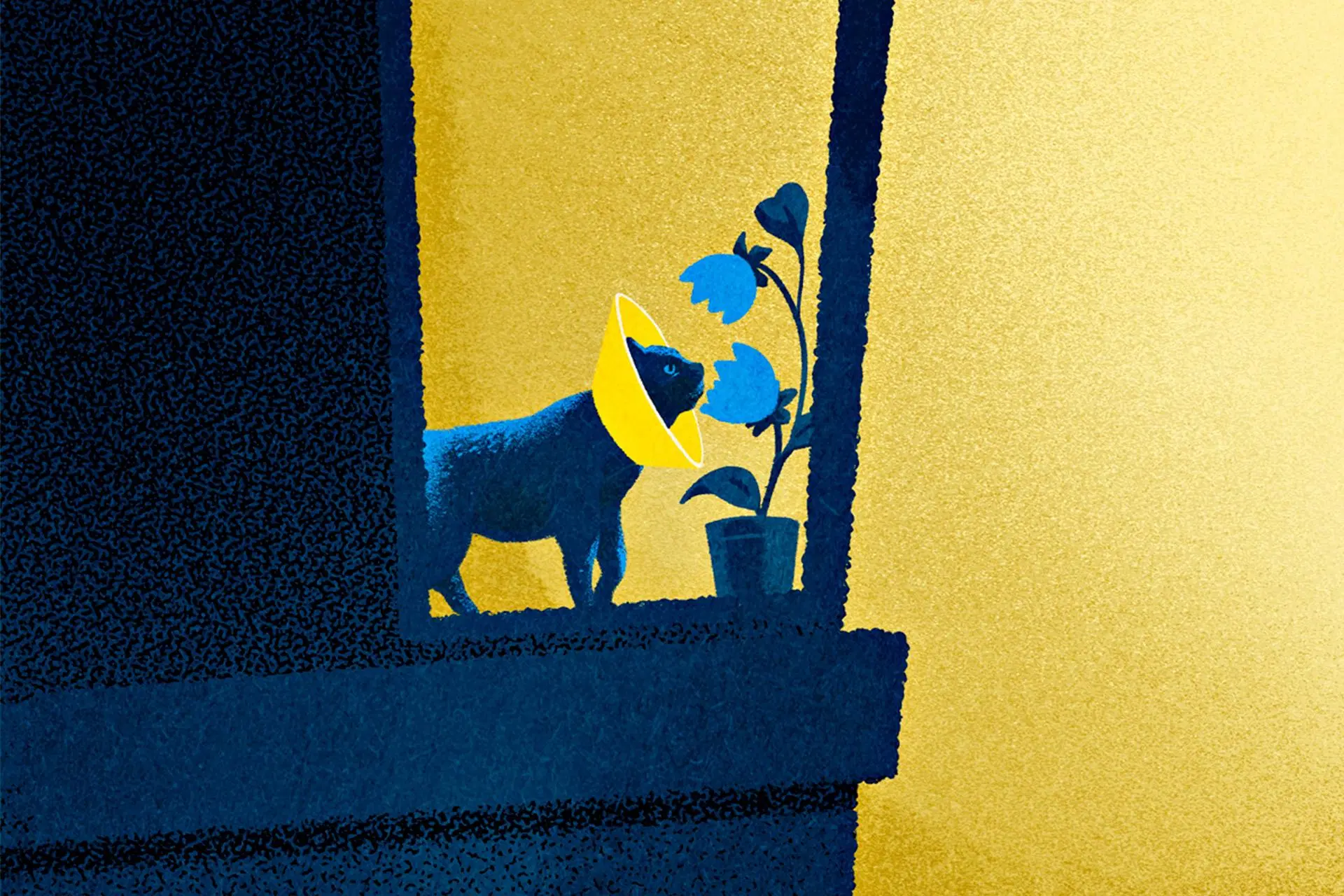 Piirroskuvituksessa kissa haistaa kukkaa