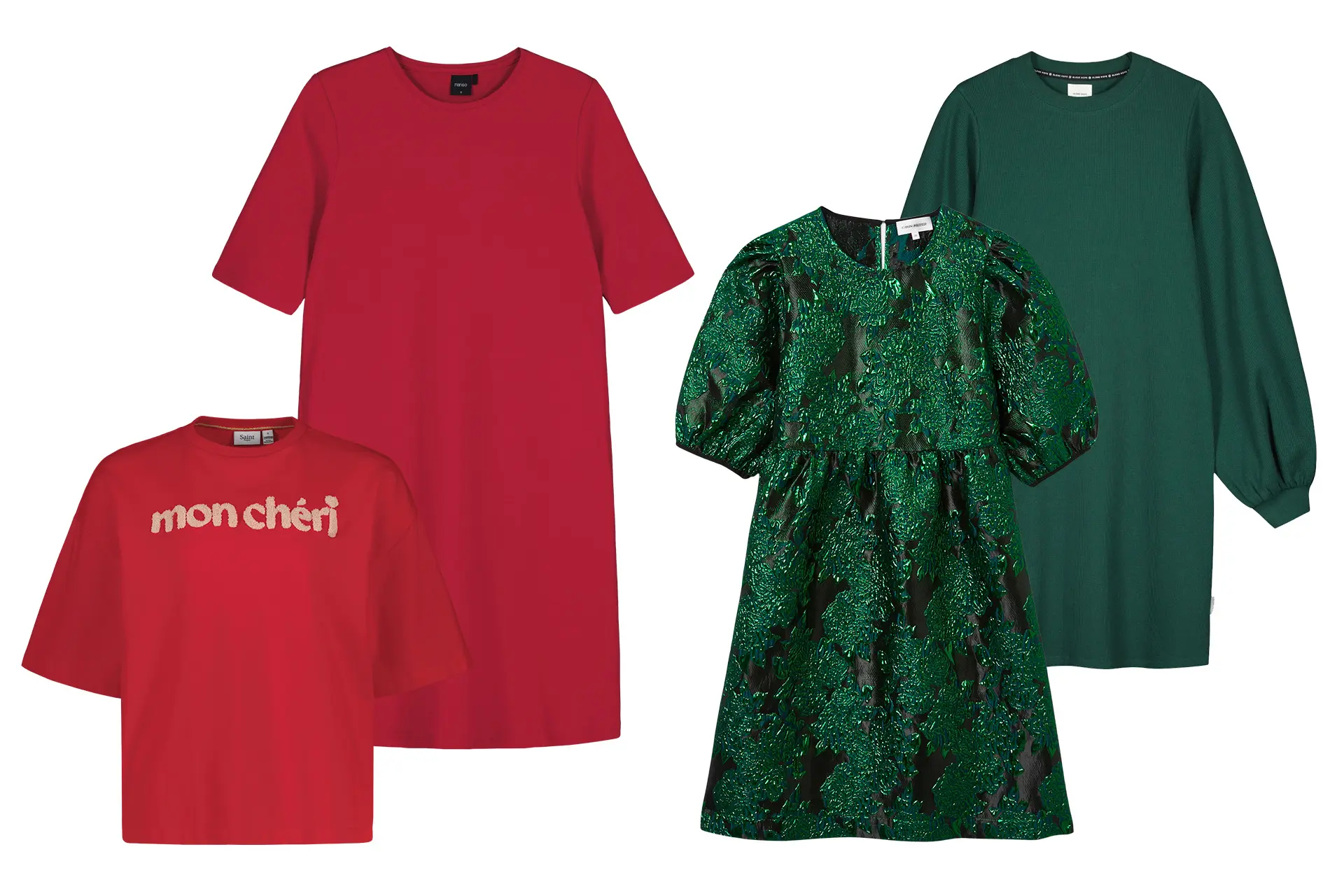 Punaisia ja vihreitä vaatteita