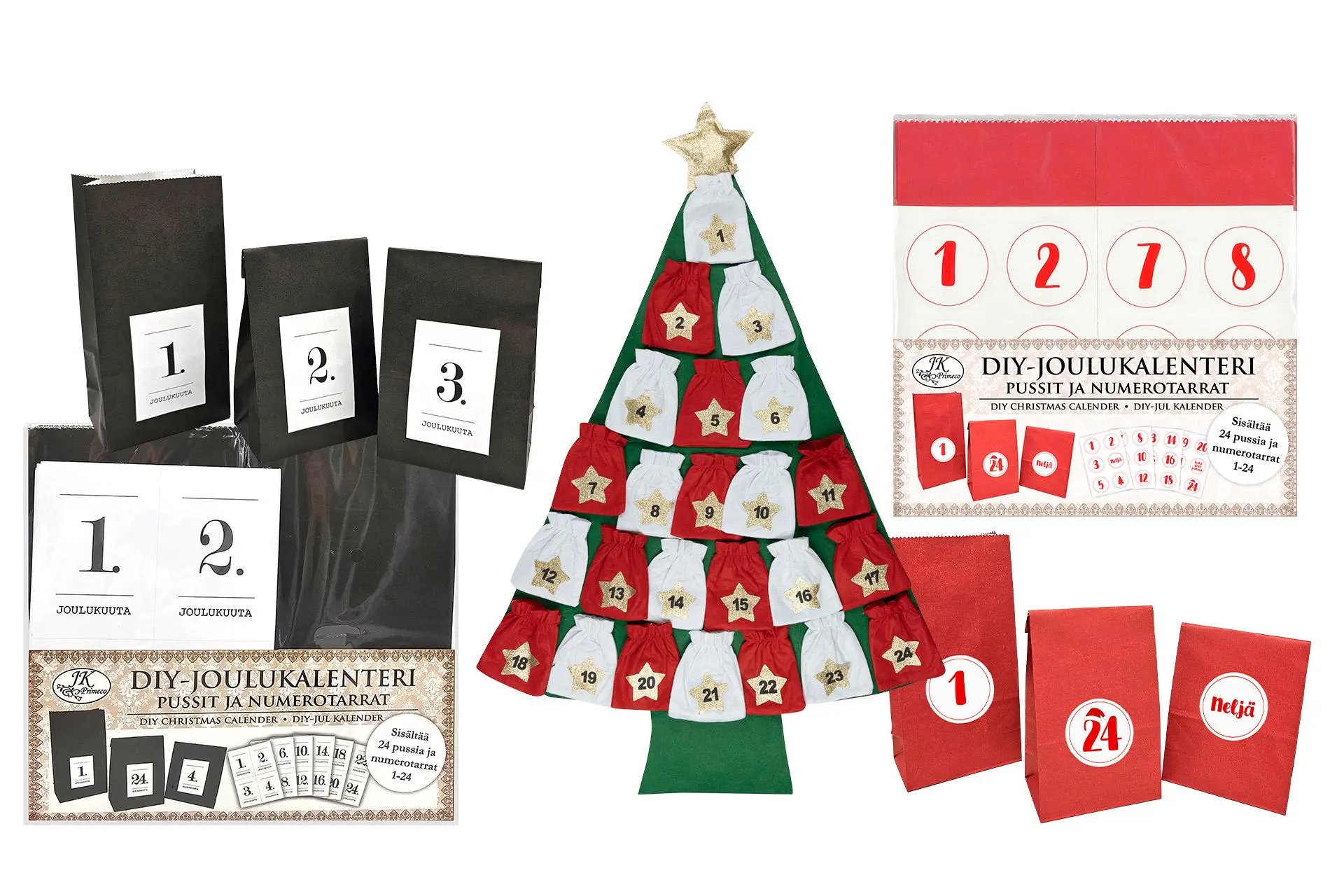 Kolme erilaista diy-joulukalenteria