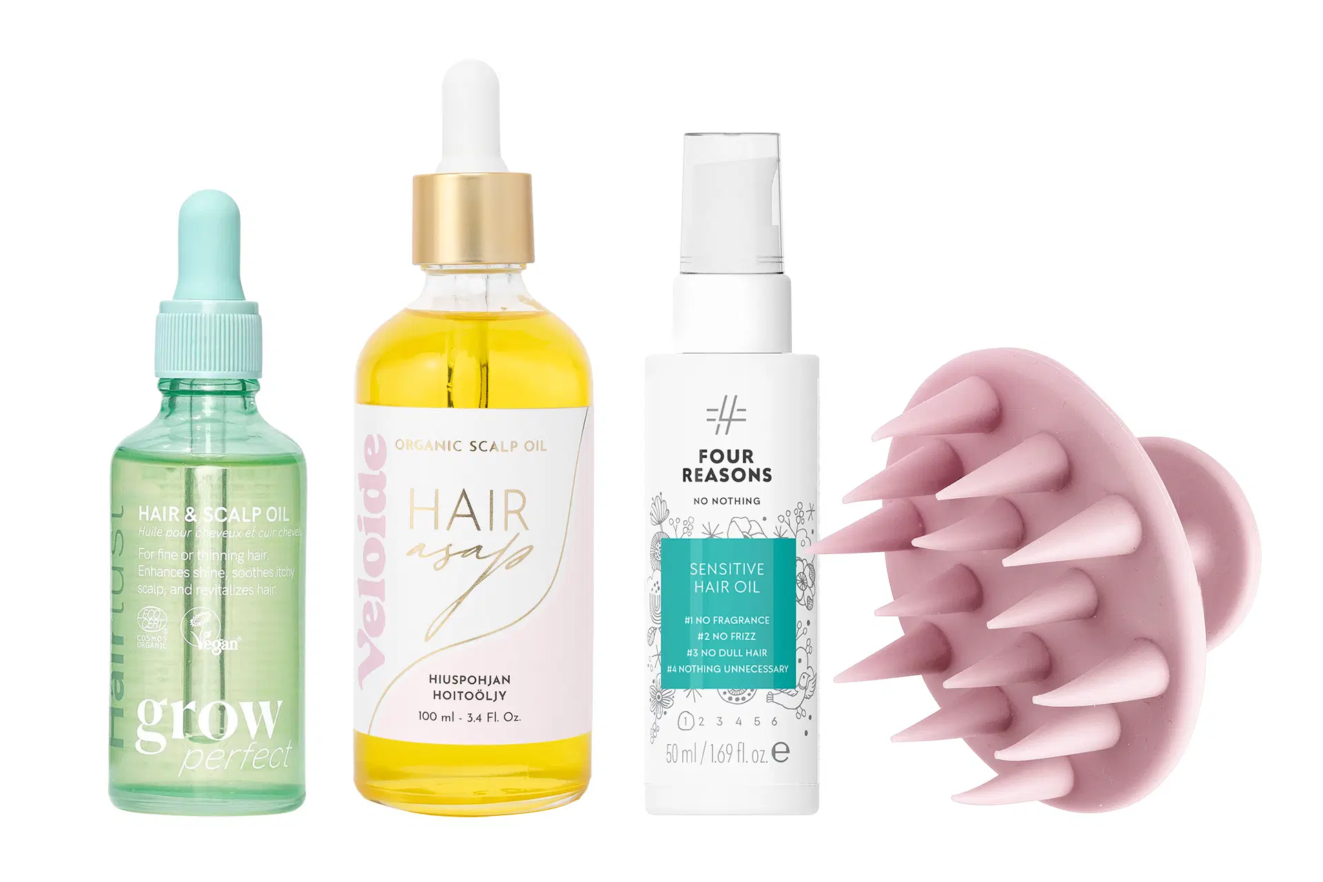 Hiuspohjaöljyjä ja hiuspohjan hierontaharja