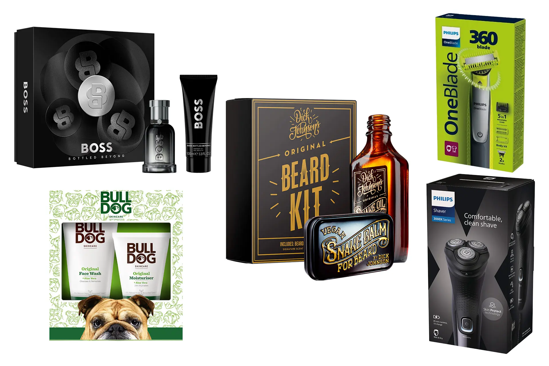 Miesten kosmetiikkaa ja parranajokoneita