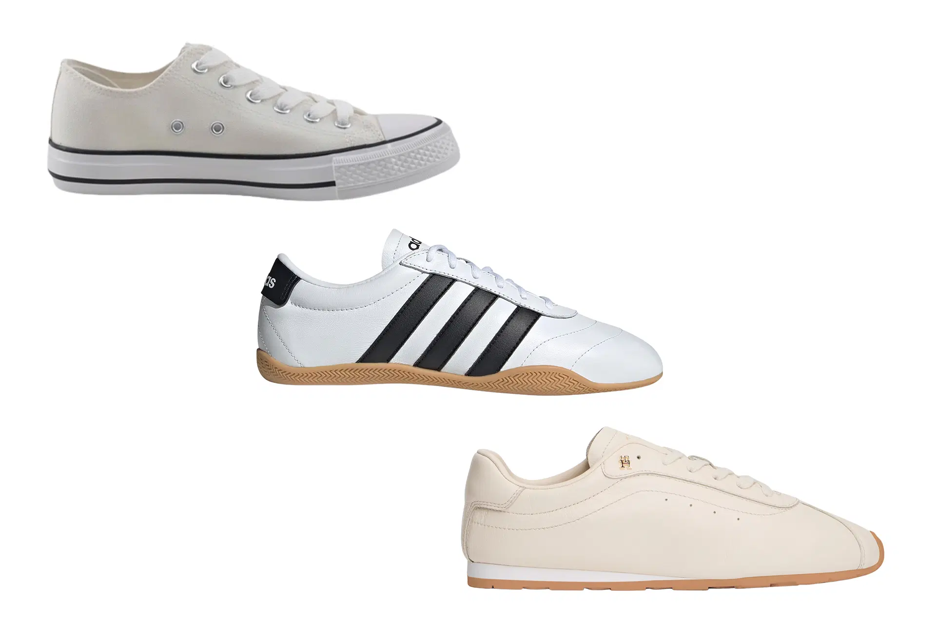 Kolmet valkoiset tennarit.