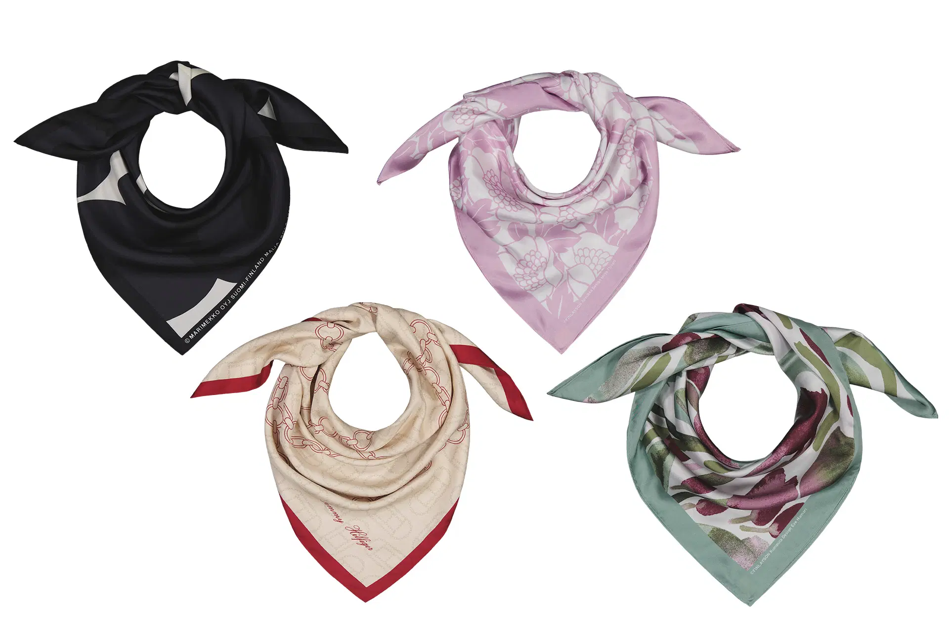 Erilaisia silkkihuiveja