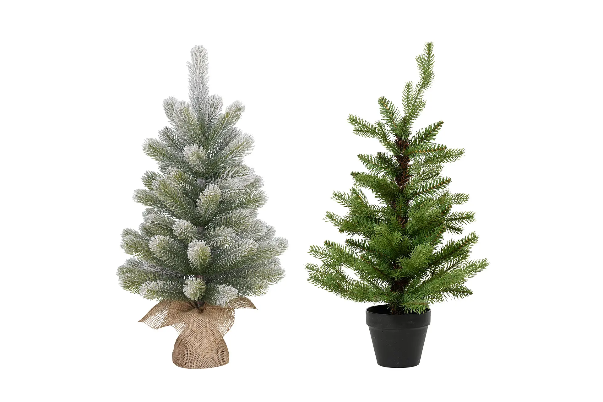 Kaksi pientä koristejoulukuusta