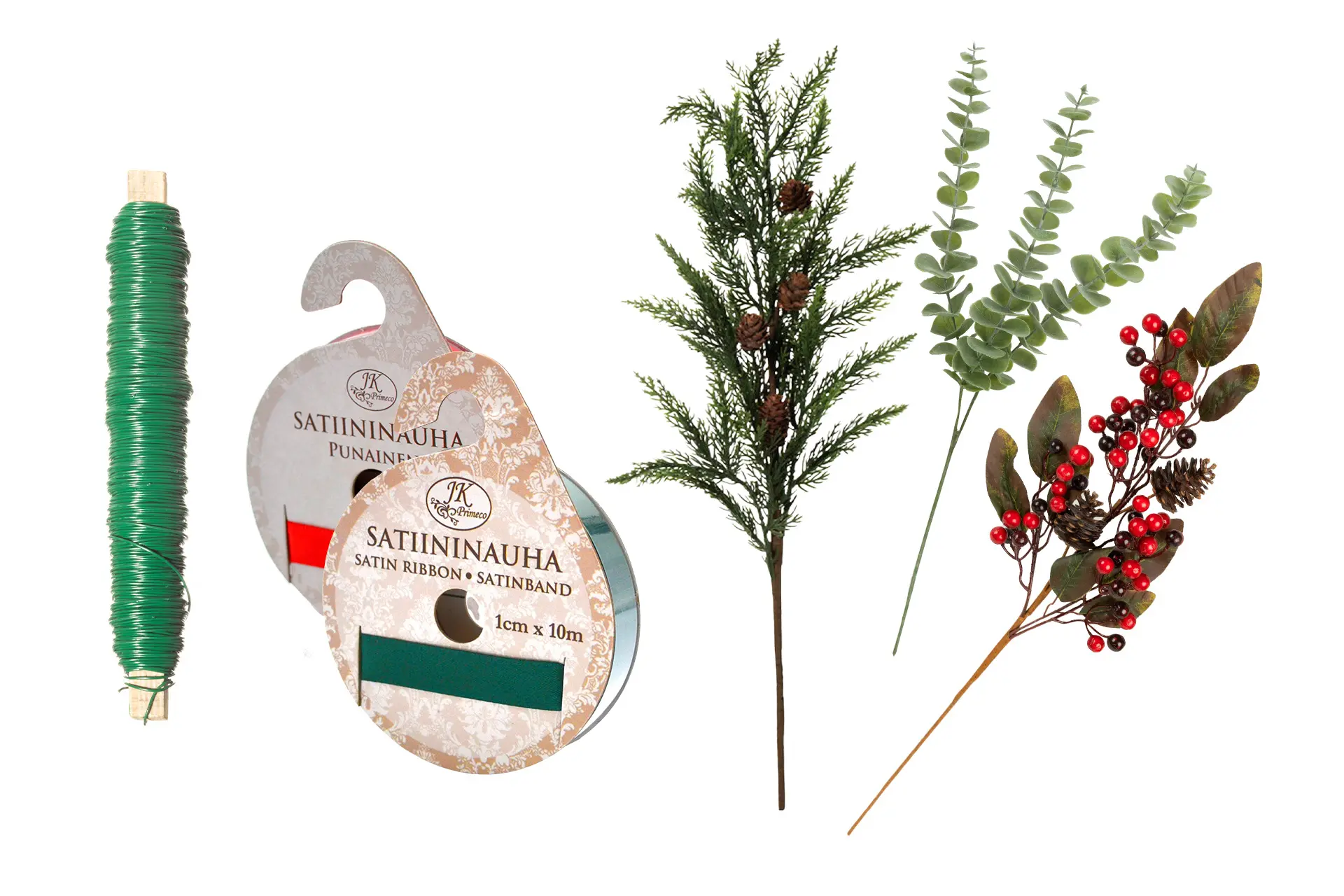 Välineitä kranssin valmistukseen