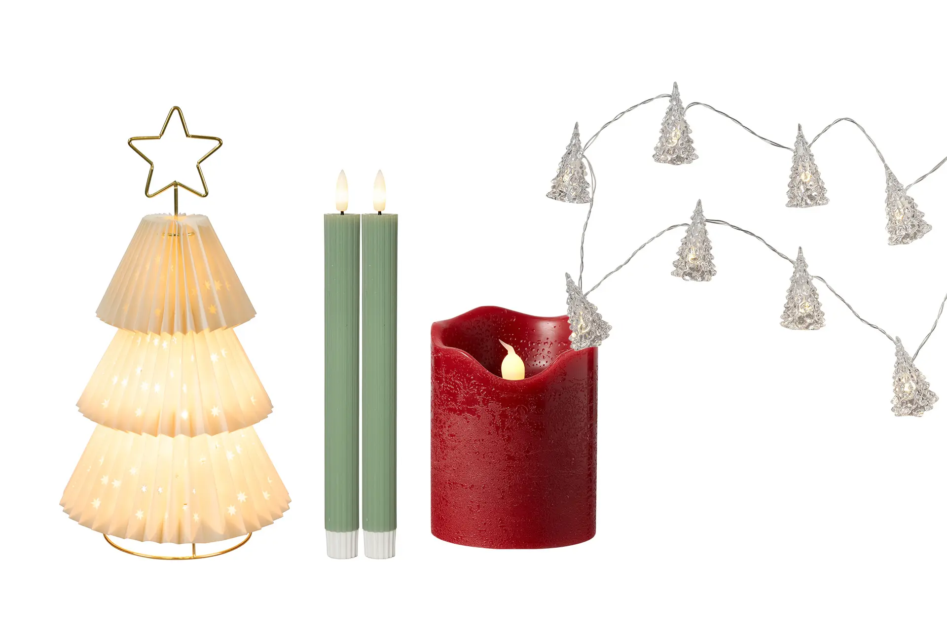 Jouluvaloja ja led-kynttilöitä