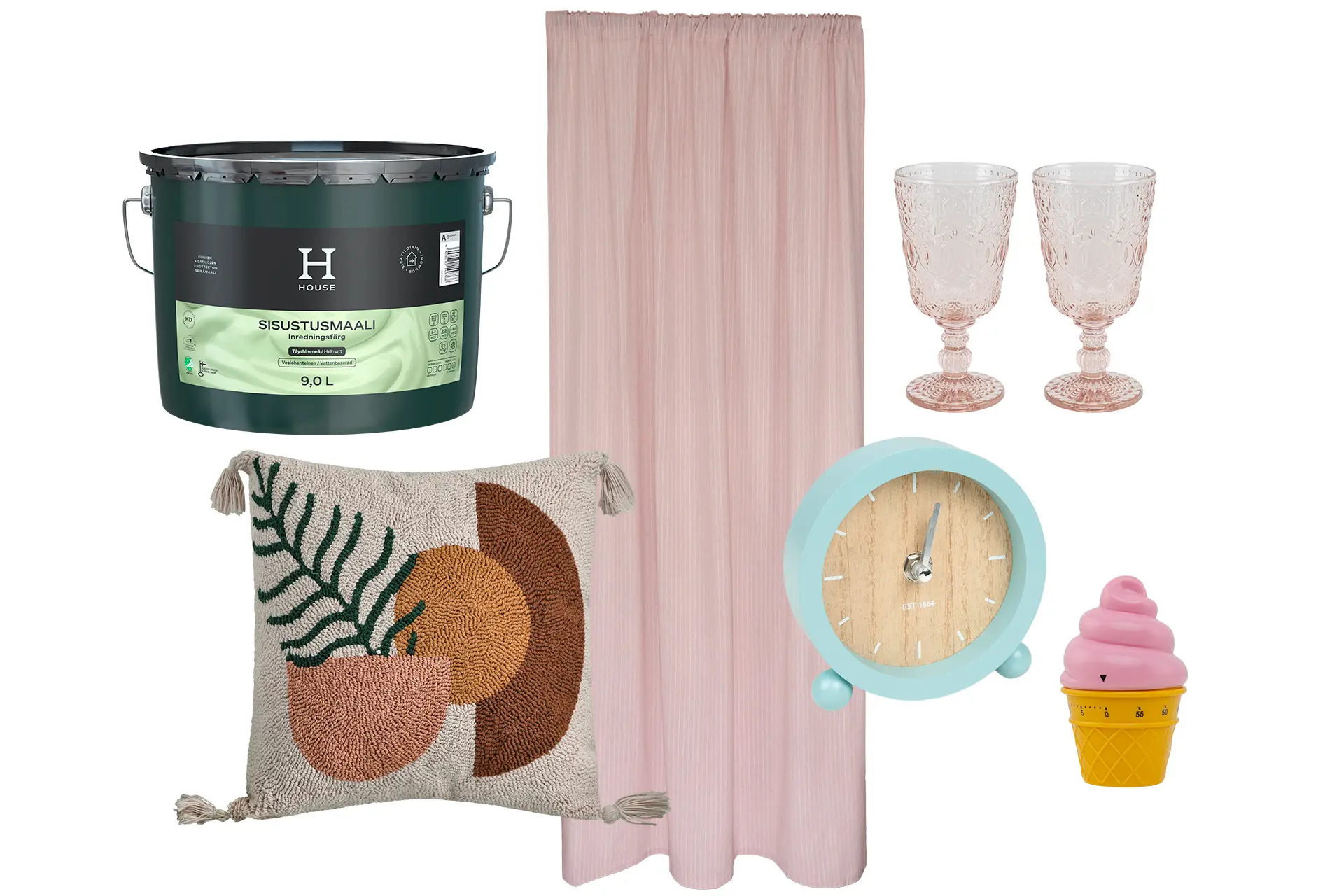 Pastellisävyisiä sisustuselementtejä