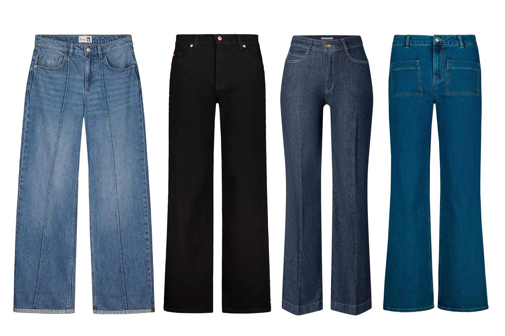 Leveälahkeisia farkkuja