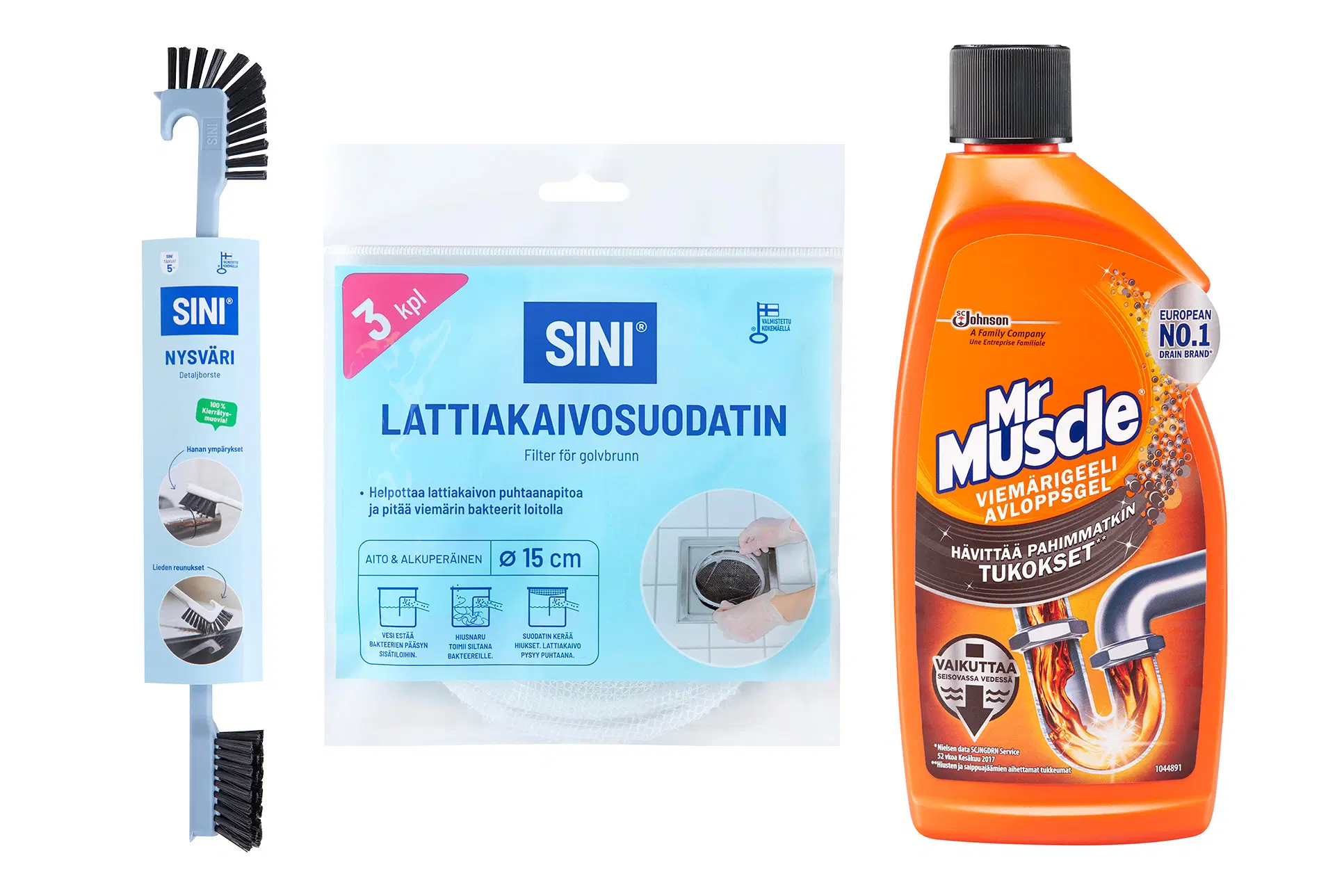 Sinin nysväri, lattiakaivosuodatin ja viemärinavaaja