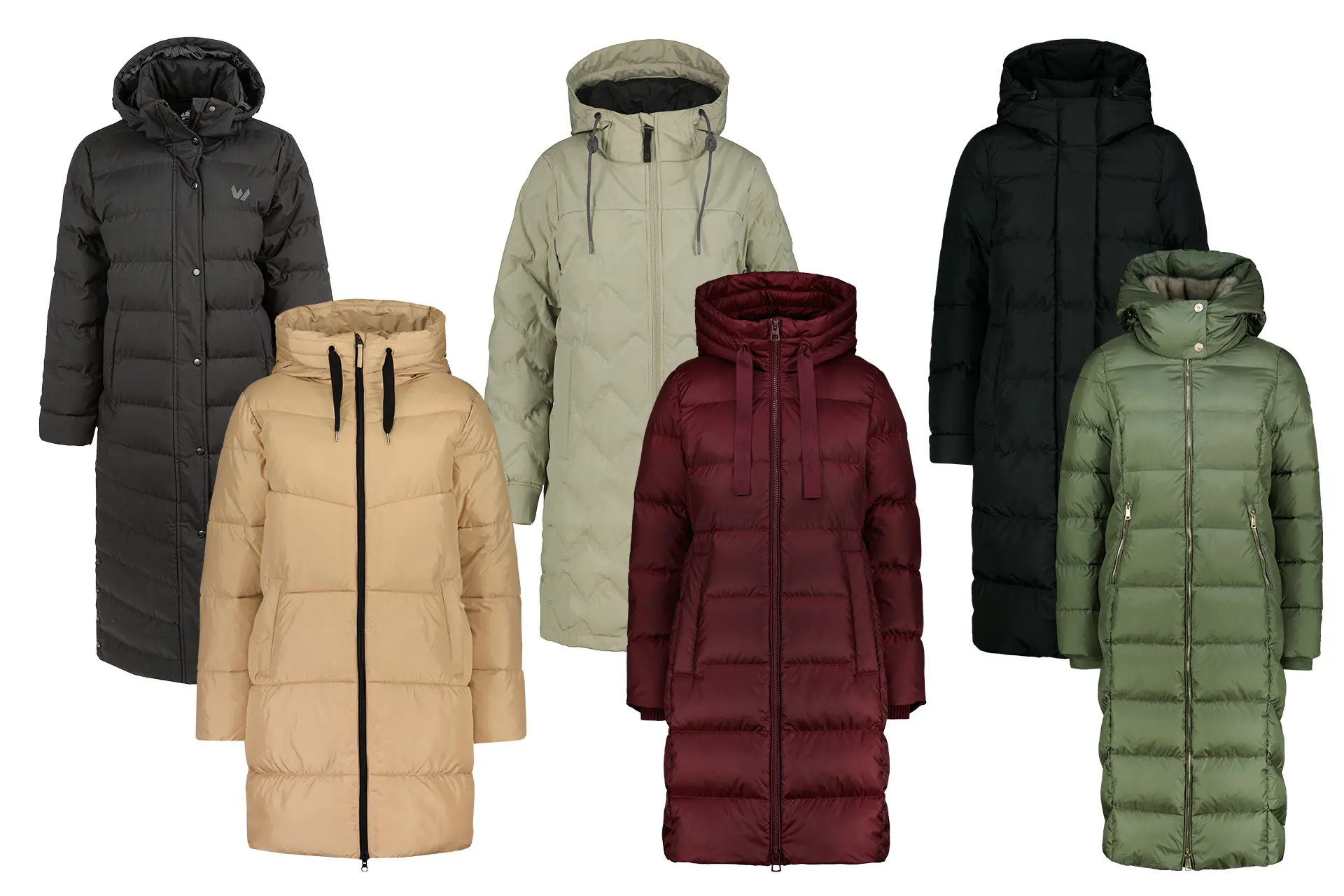 Talvitakkeja rivissä.