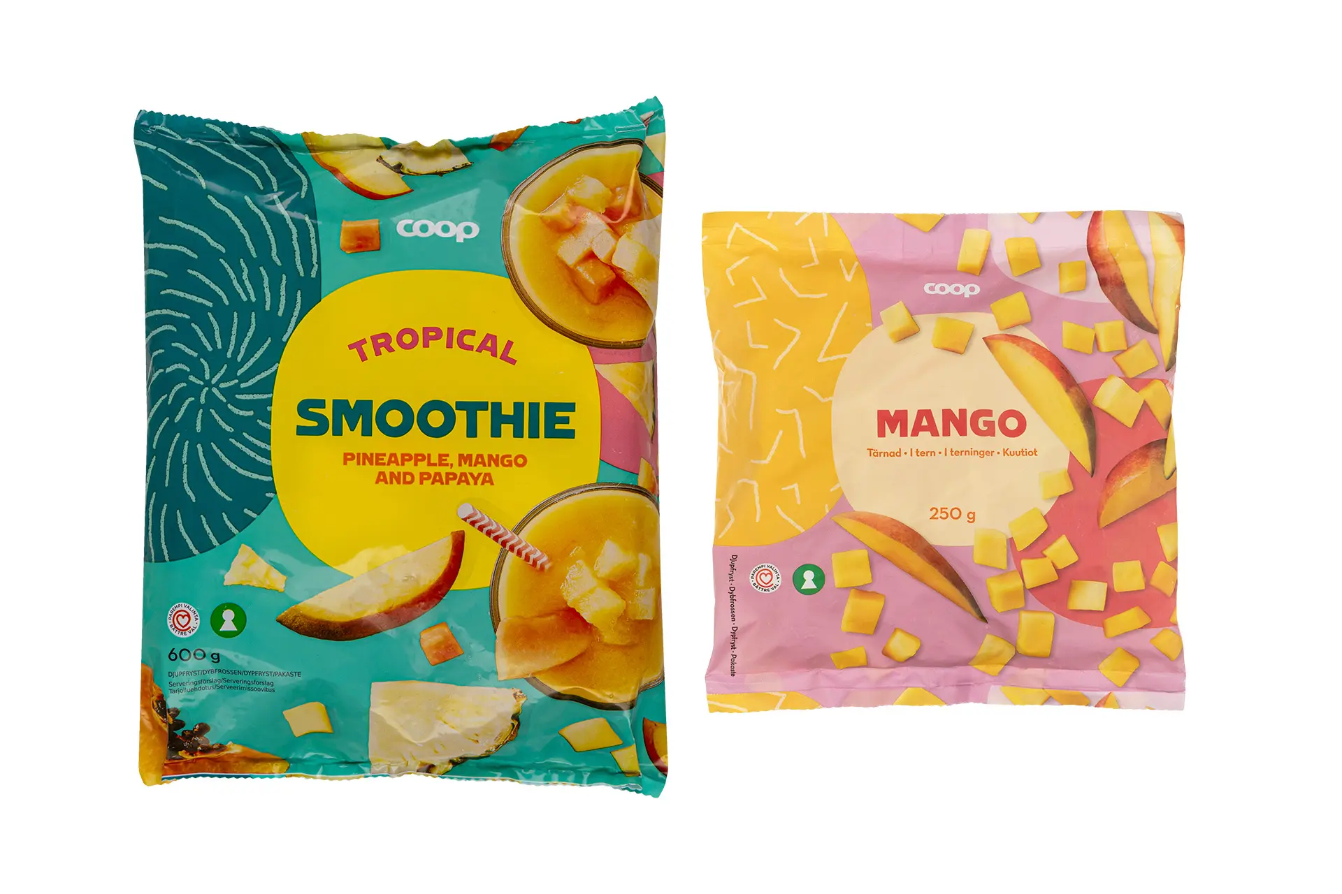 Pakastehedelmiä pusseissa