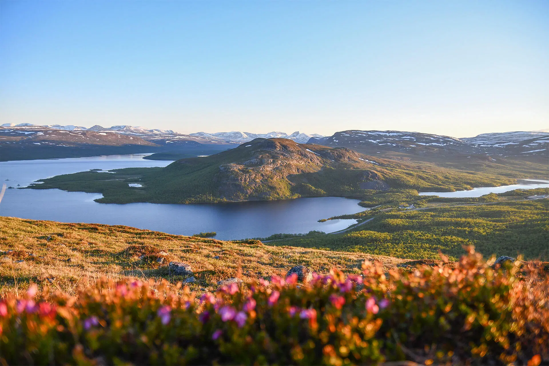 Kesäinen maisemakuva Kilpisjärveltä.
