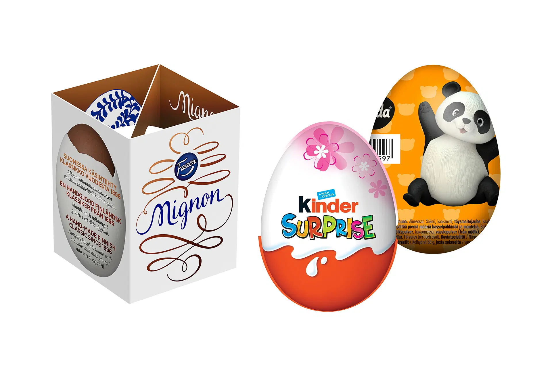 Kolme erilaista suklaamunaa