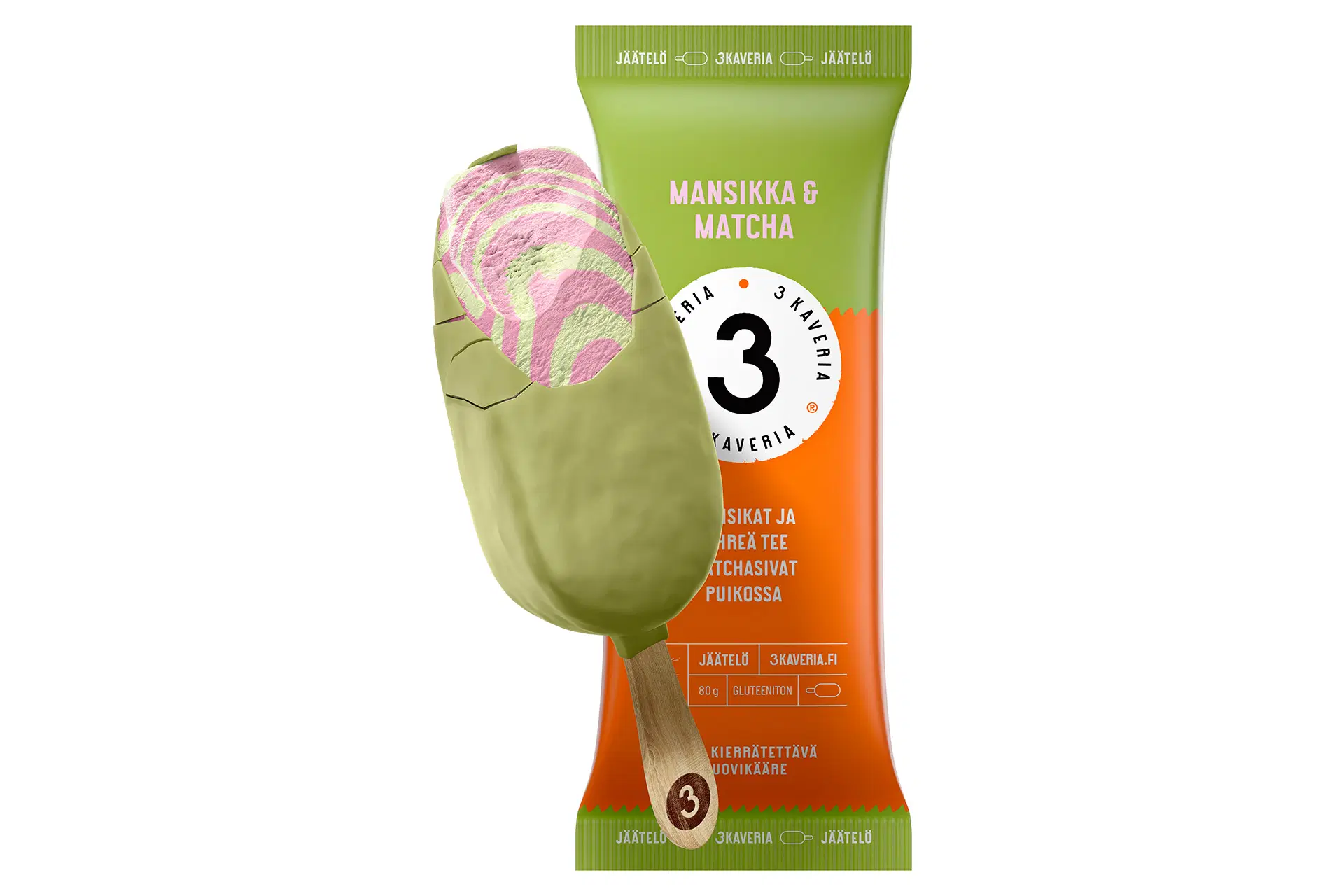 3 Kaveria Mansikka & Matcha jäätelöpuikko
